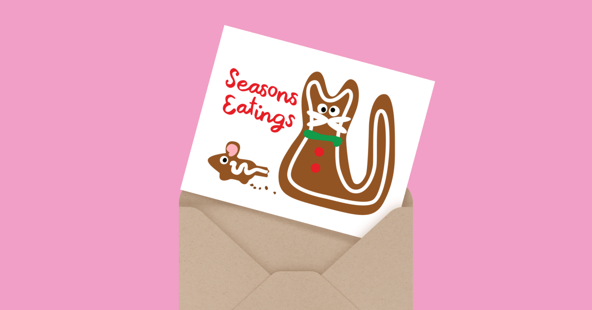 Season's Eatings Gingerbread Cat Holiday Card | Postable | Postable