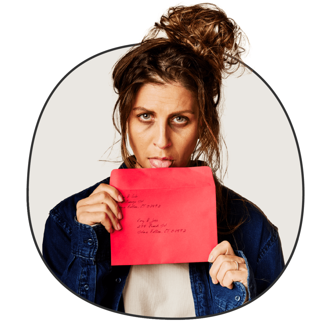 Woman licking envelope
