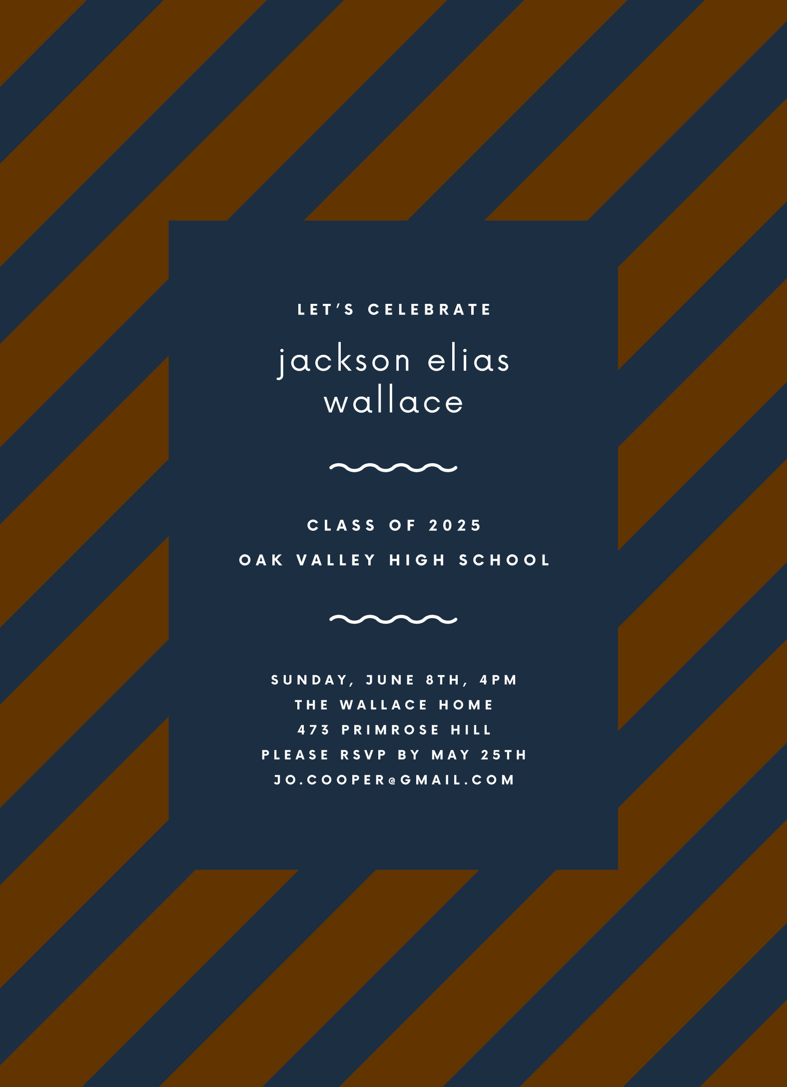 On The Diagonal Navy & Brown Invite