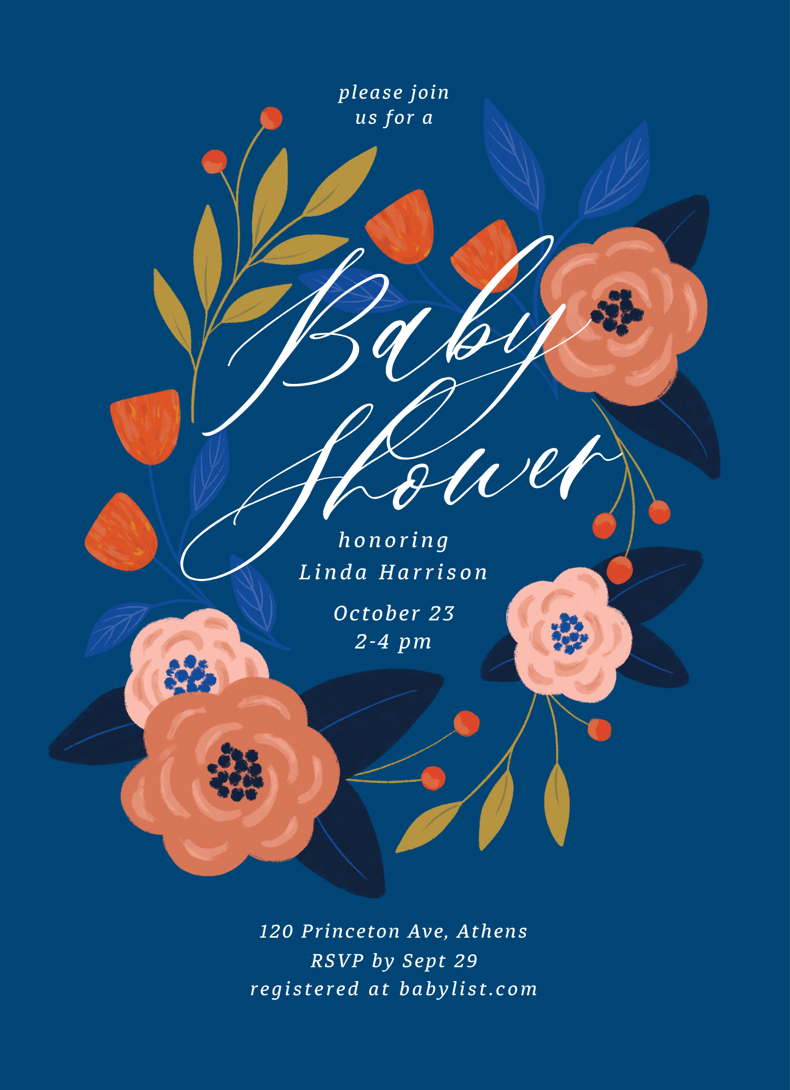 Blue Floral Baby Shower Wreath