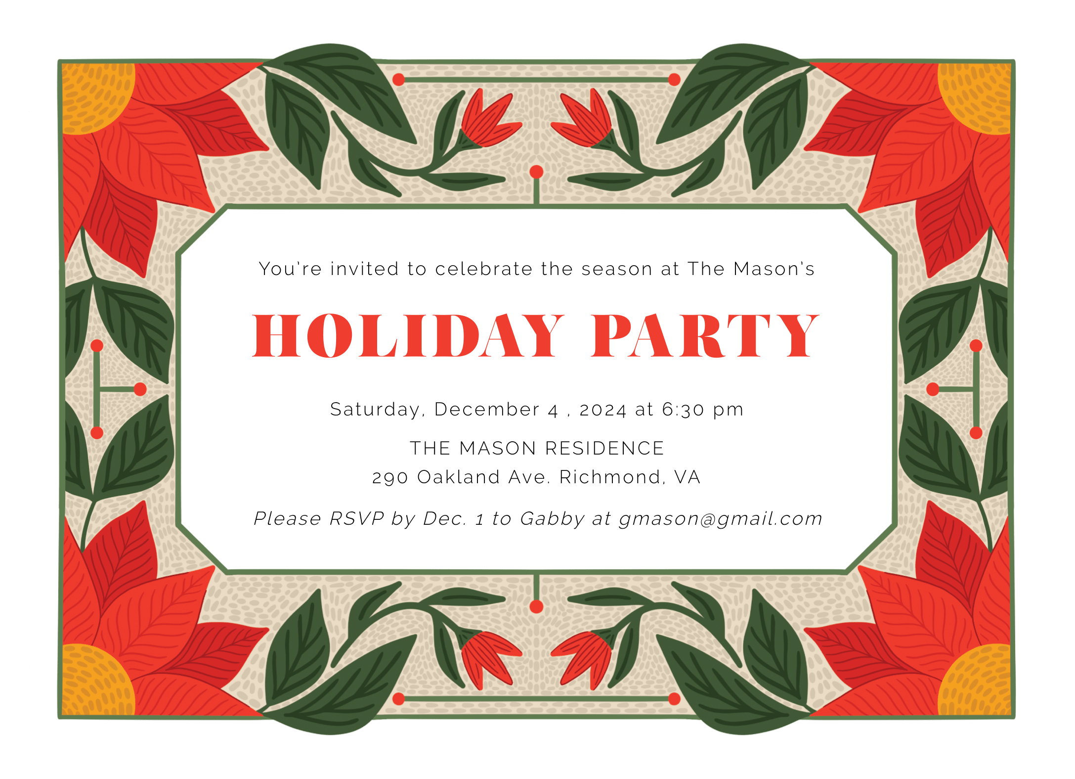 Mosaic Poinsettia Party Invite