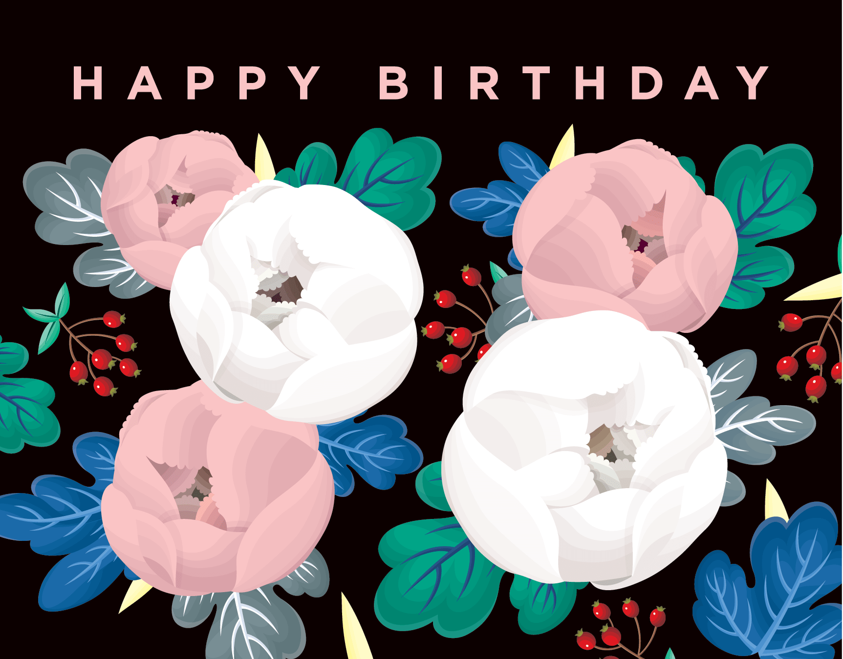Black Floral Happy Birthday