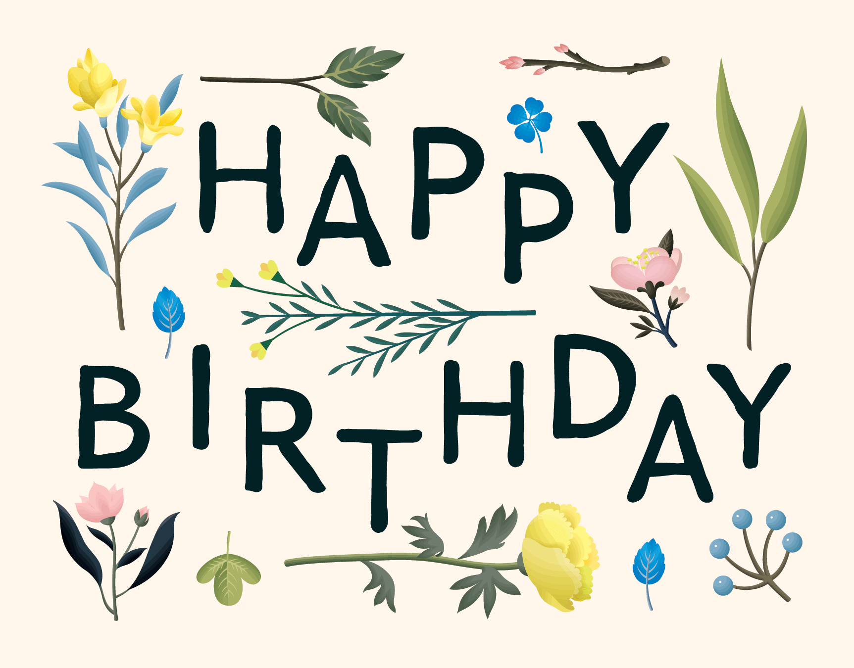 Botanical Pink Happy Birthday
