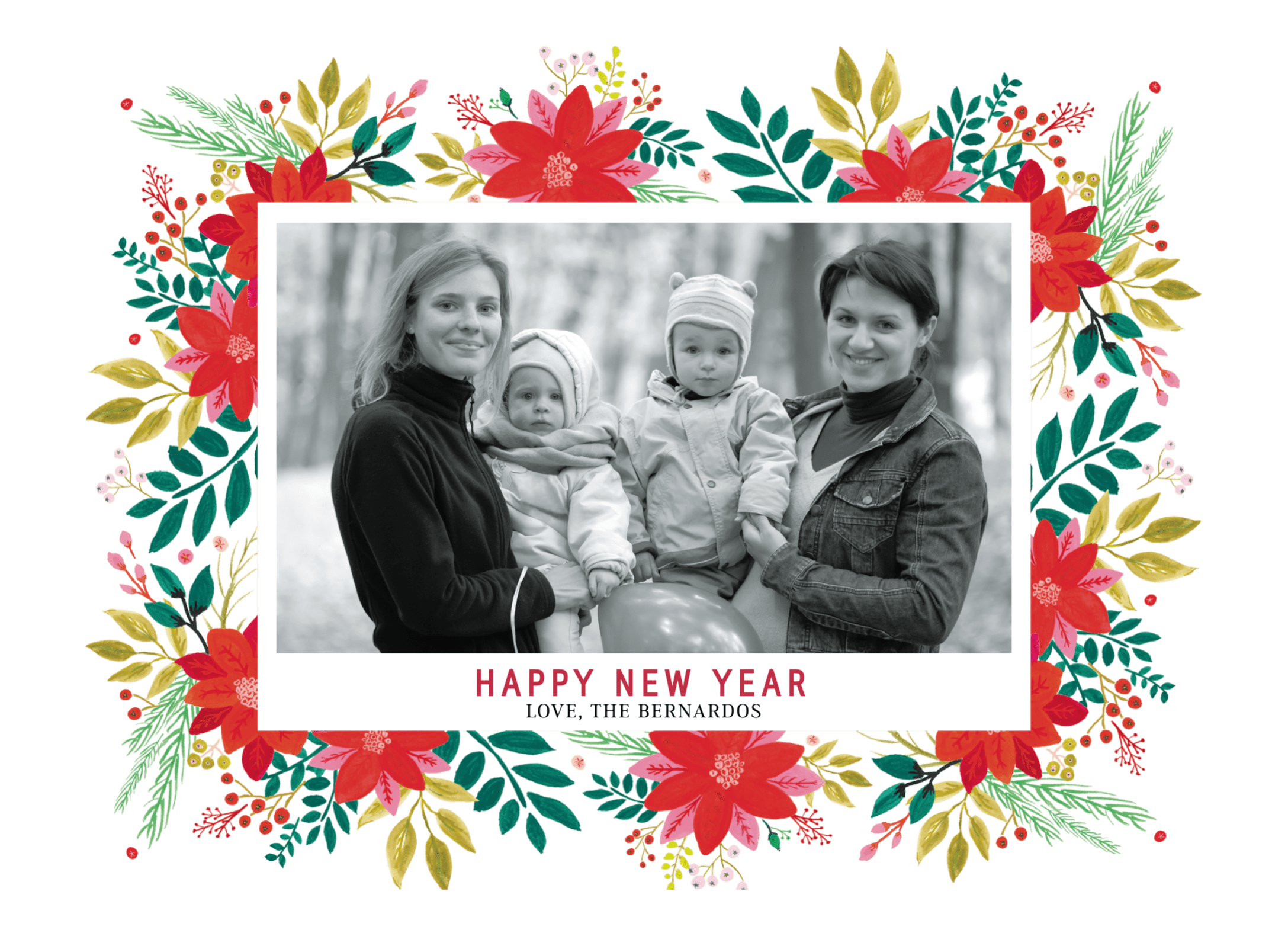 New Year Poinsettia Flower Frame