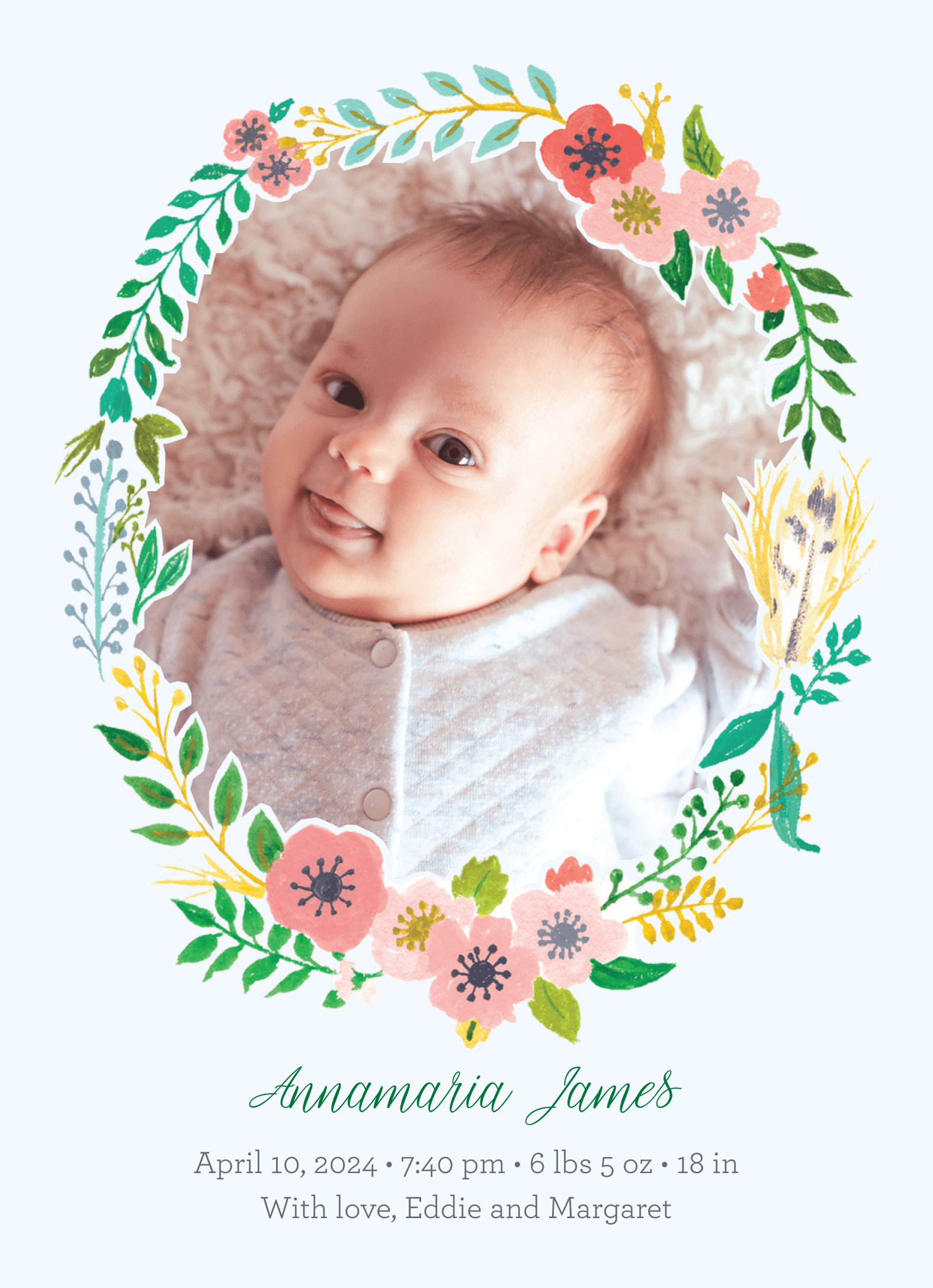 Painted Floral Wreath Announcement
