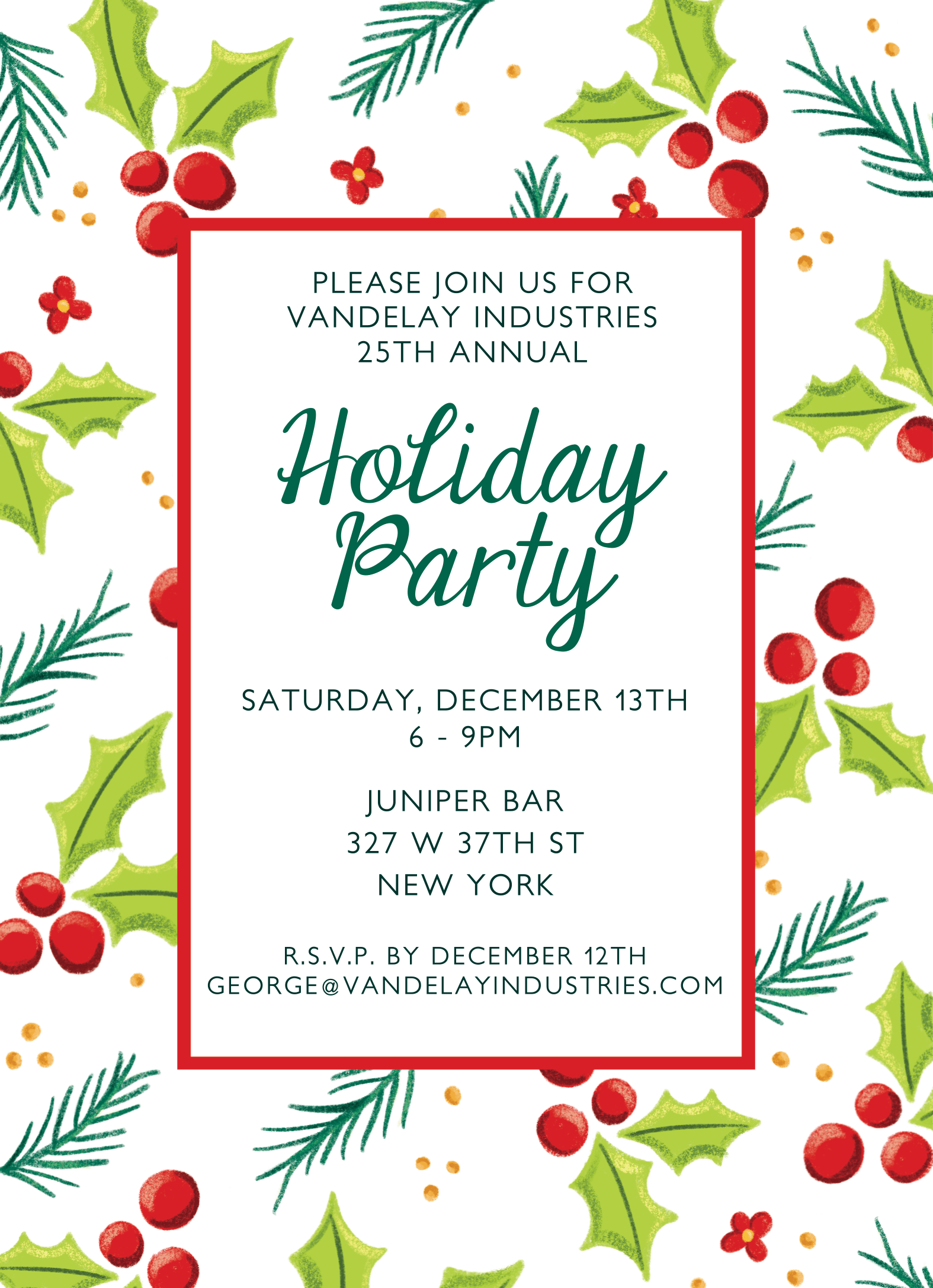Holiday Holly Invite