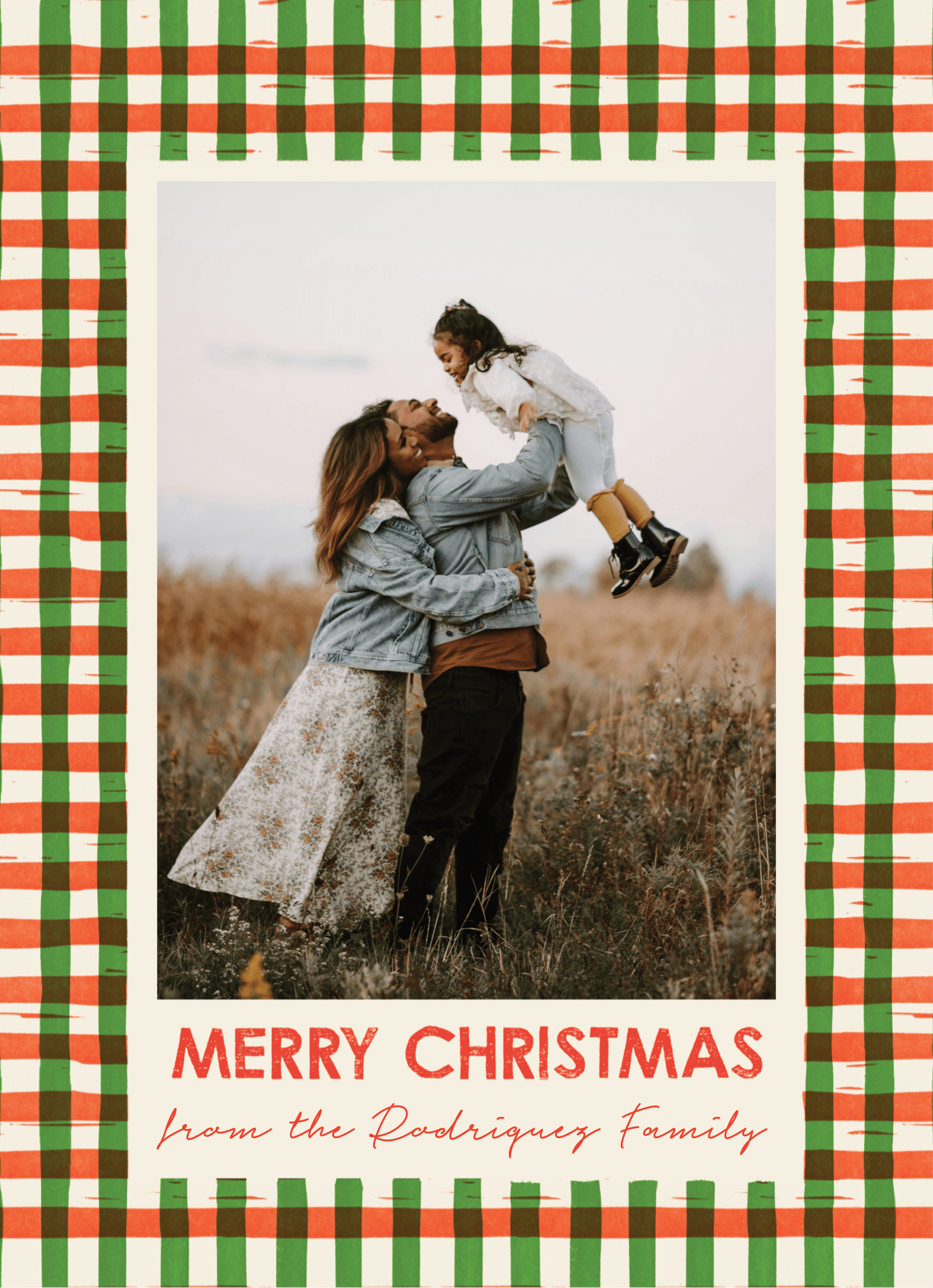 Woodcut Gingham Merry Christmas