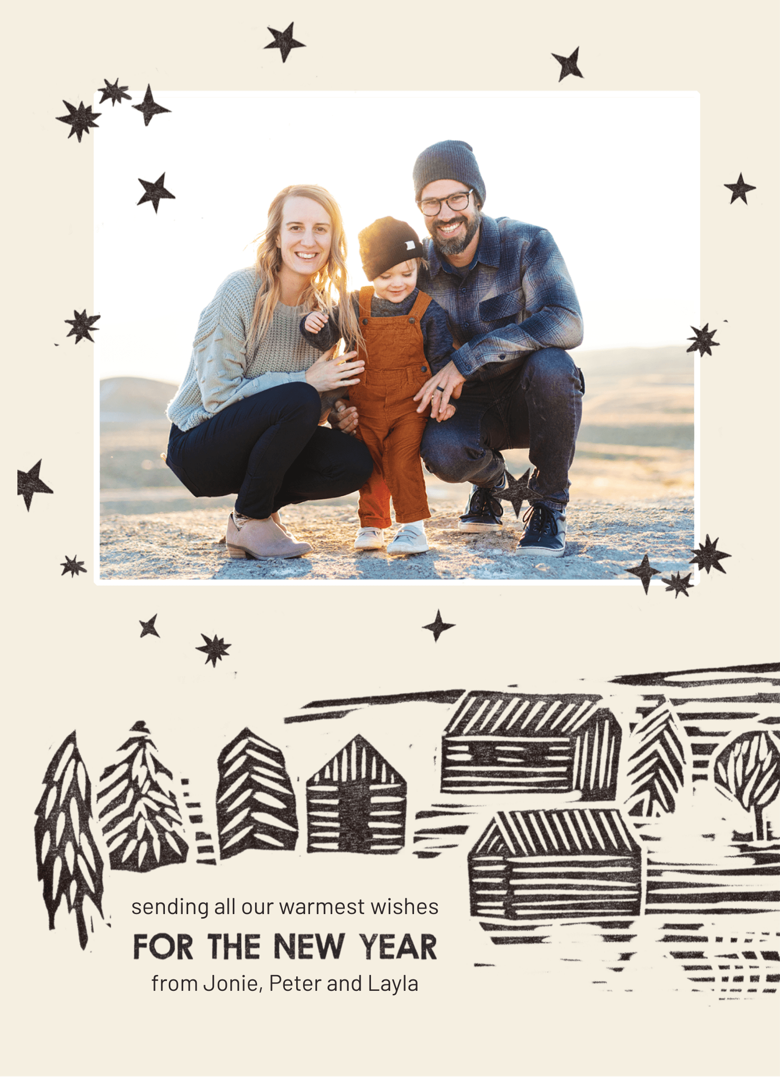 Woodcut Starry Scene