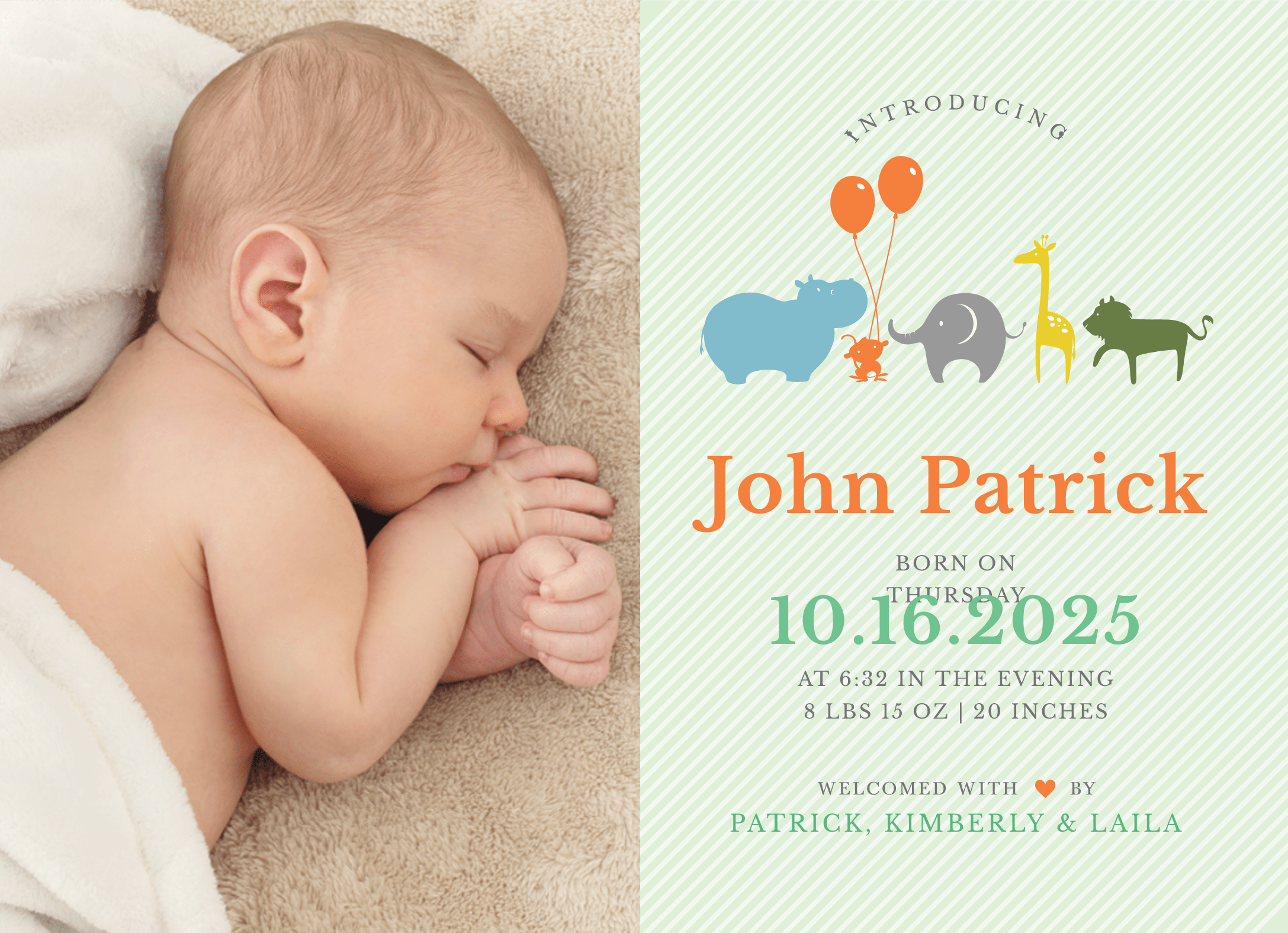 Animal Parade Birth Announcement