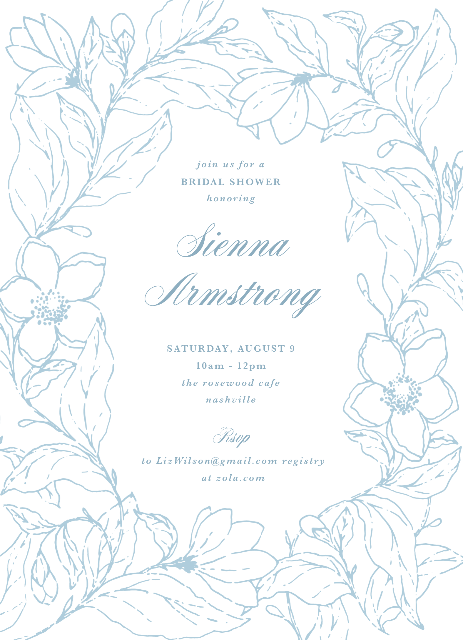 Perennial Bridal Shower Invite Blue	