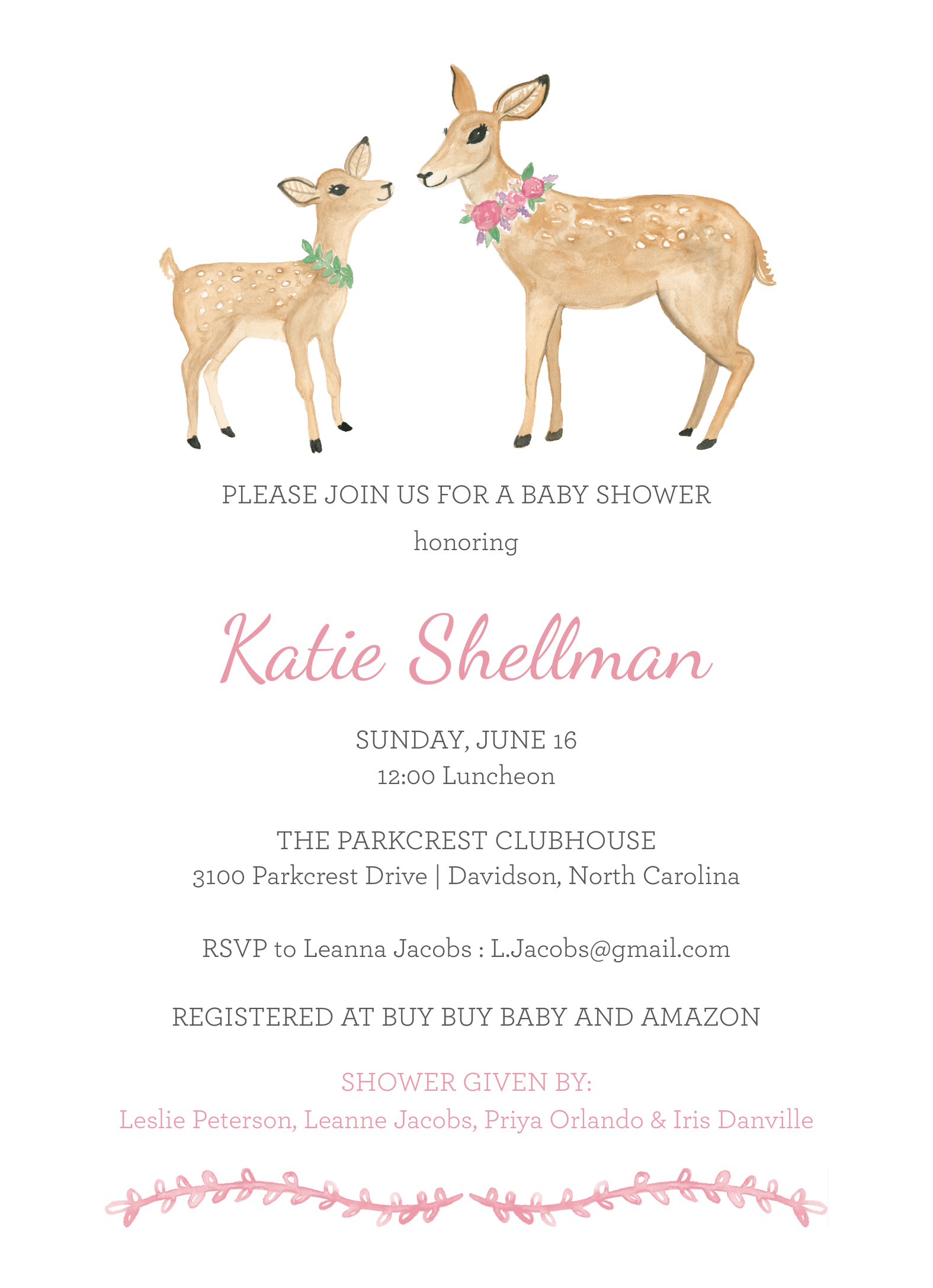 Baby Shower Deer Pink