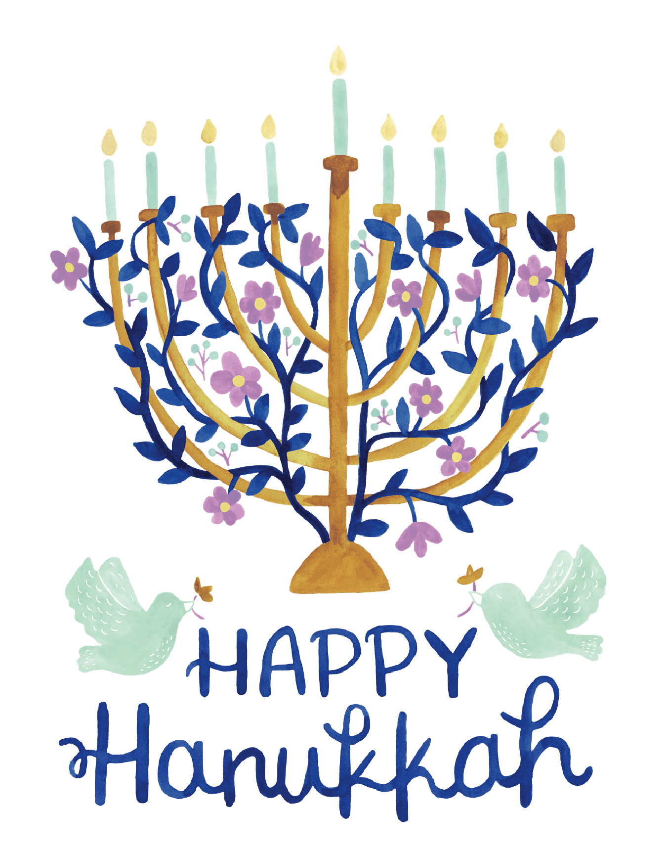 Blue Floral Menorah