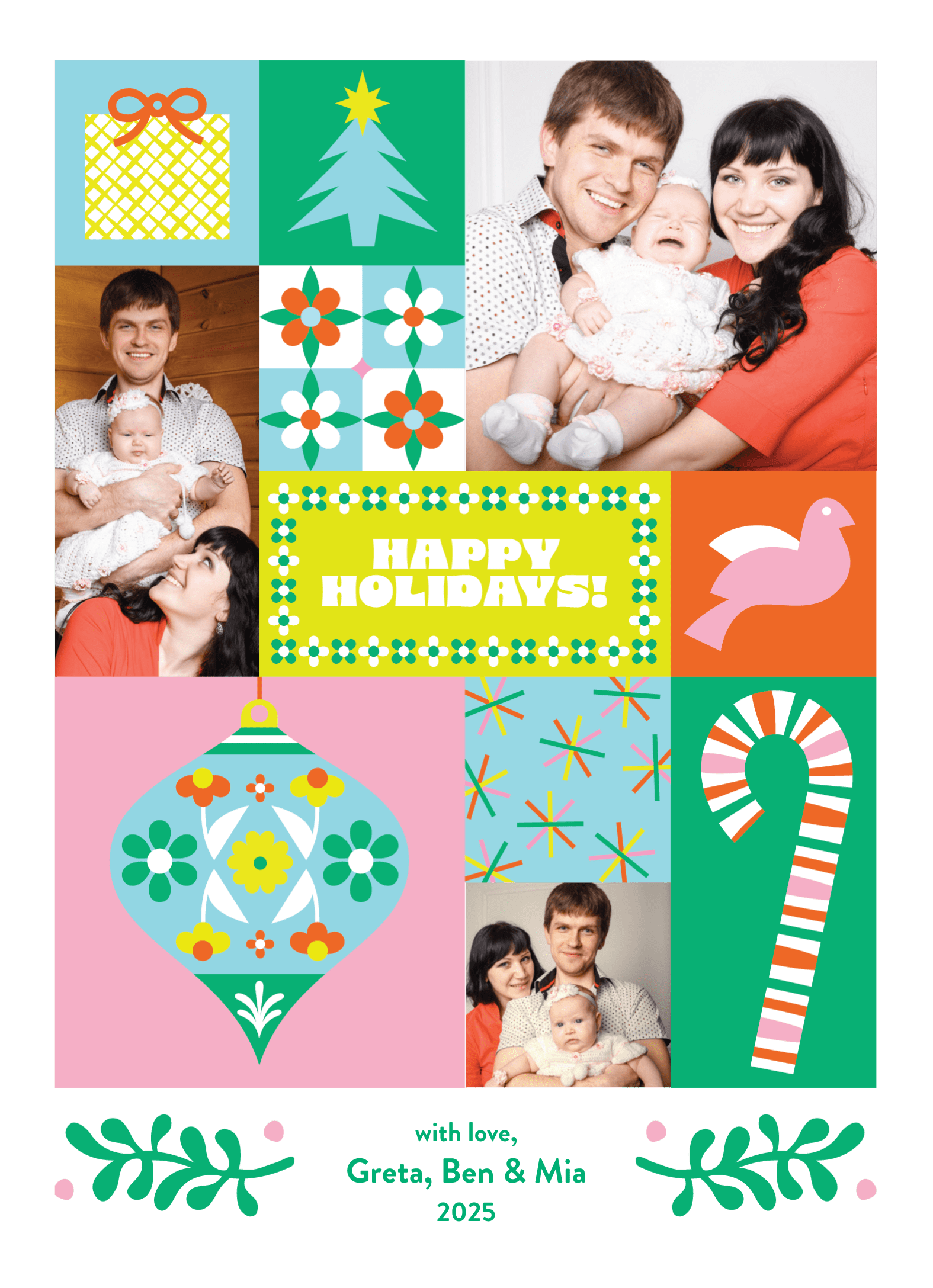 Holiday Block Illustrated Colorblock Photo Card