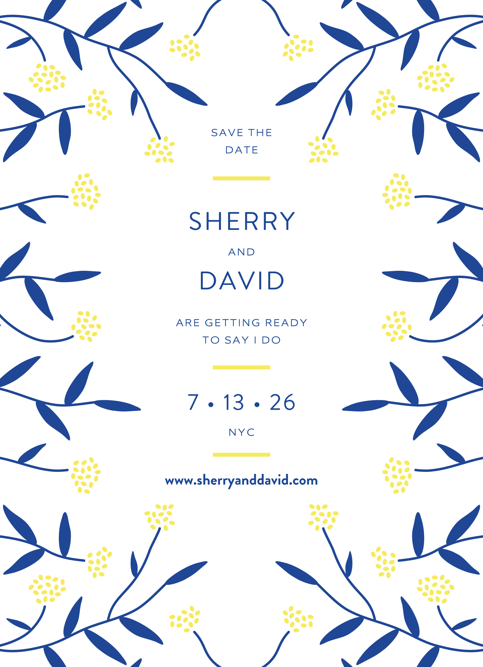 Sherry Floral Minimal Vertical Save the Date Blue
