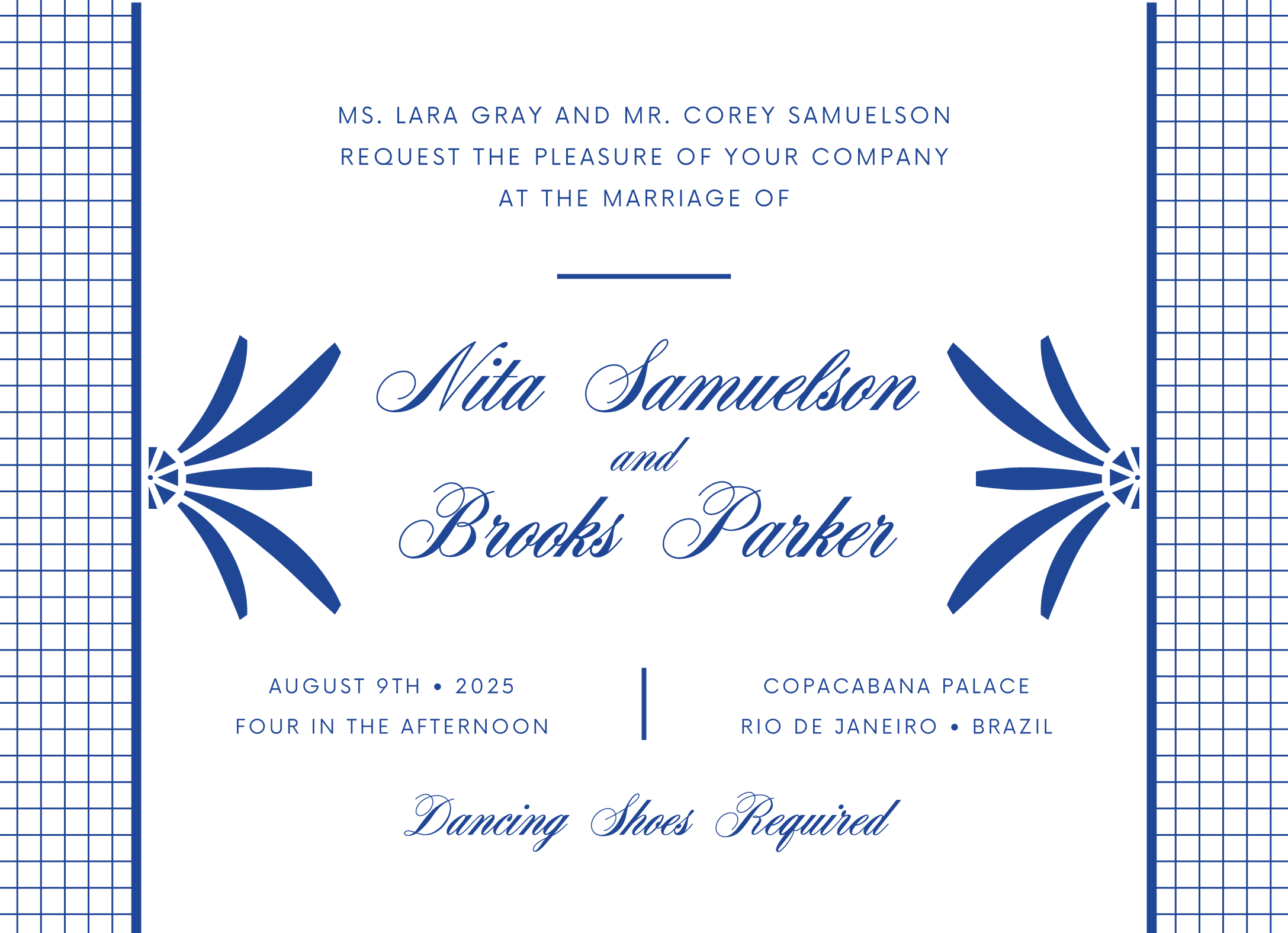Brooks Fancy Modern Wedding Invitation Blue	