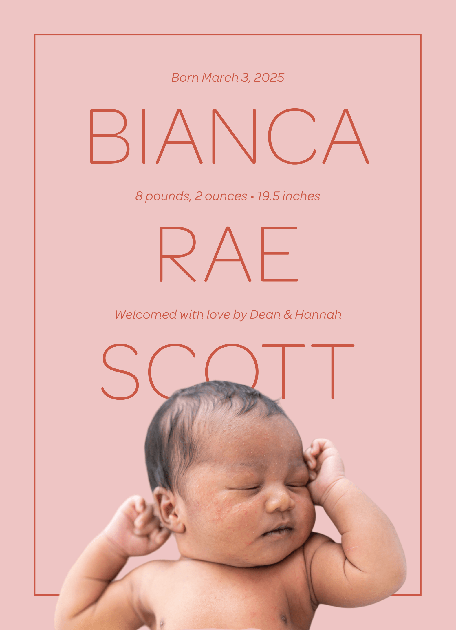 Pink Stack Birth Announcement 