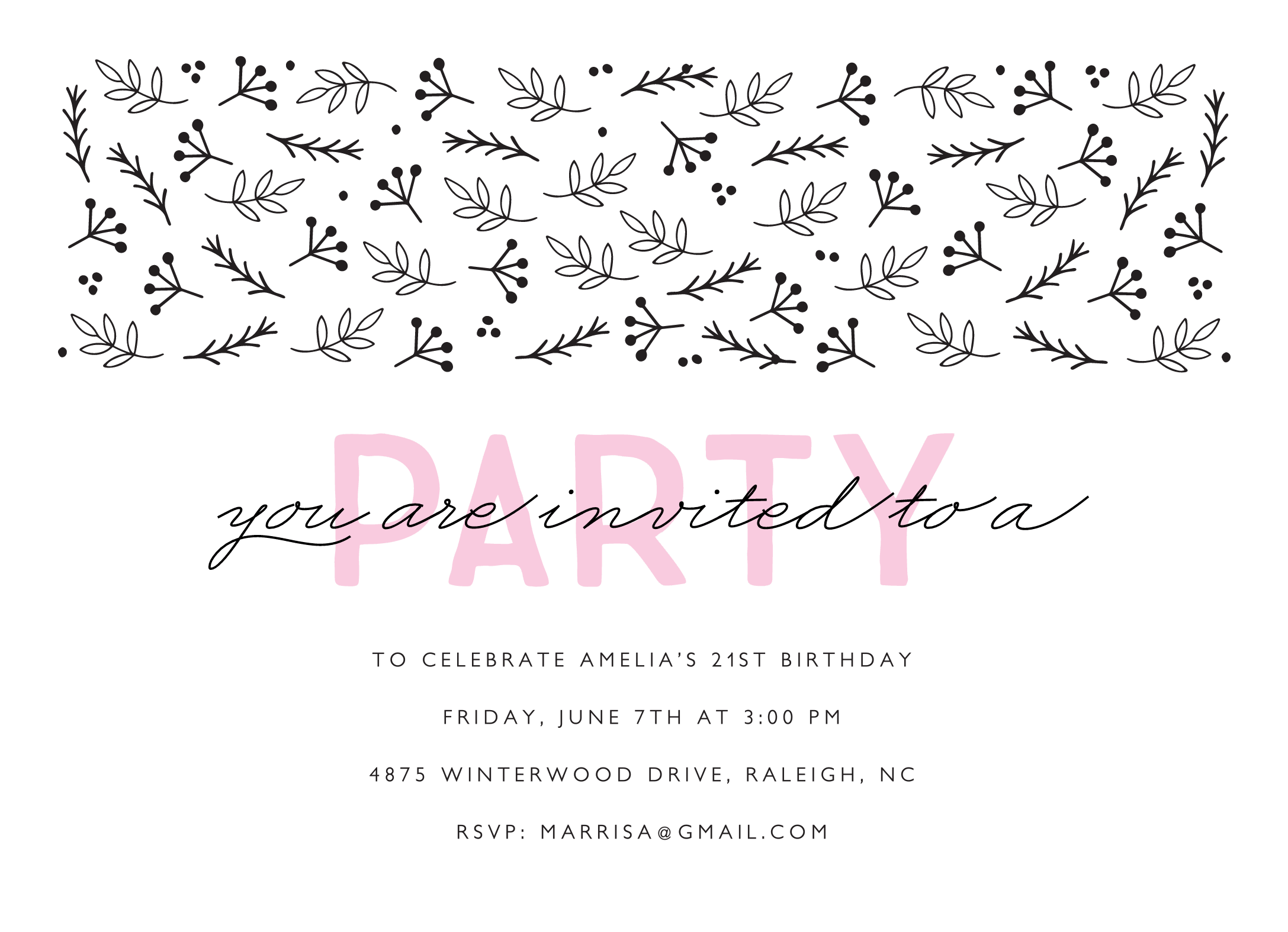 Black And Blush Party Invite
