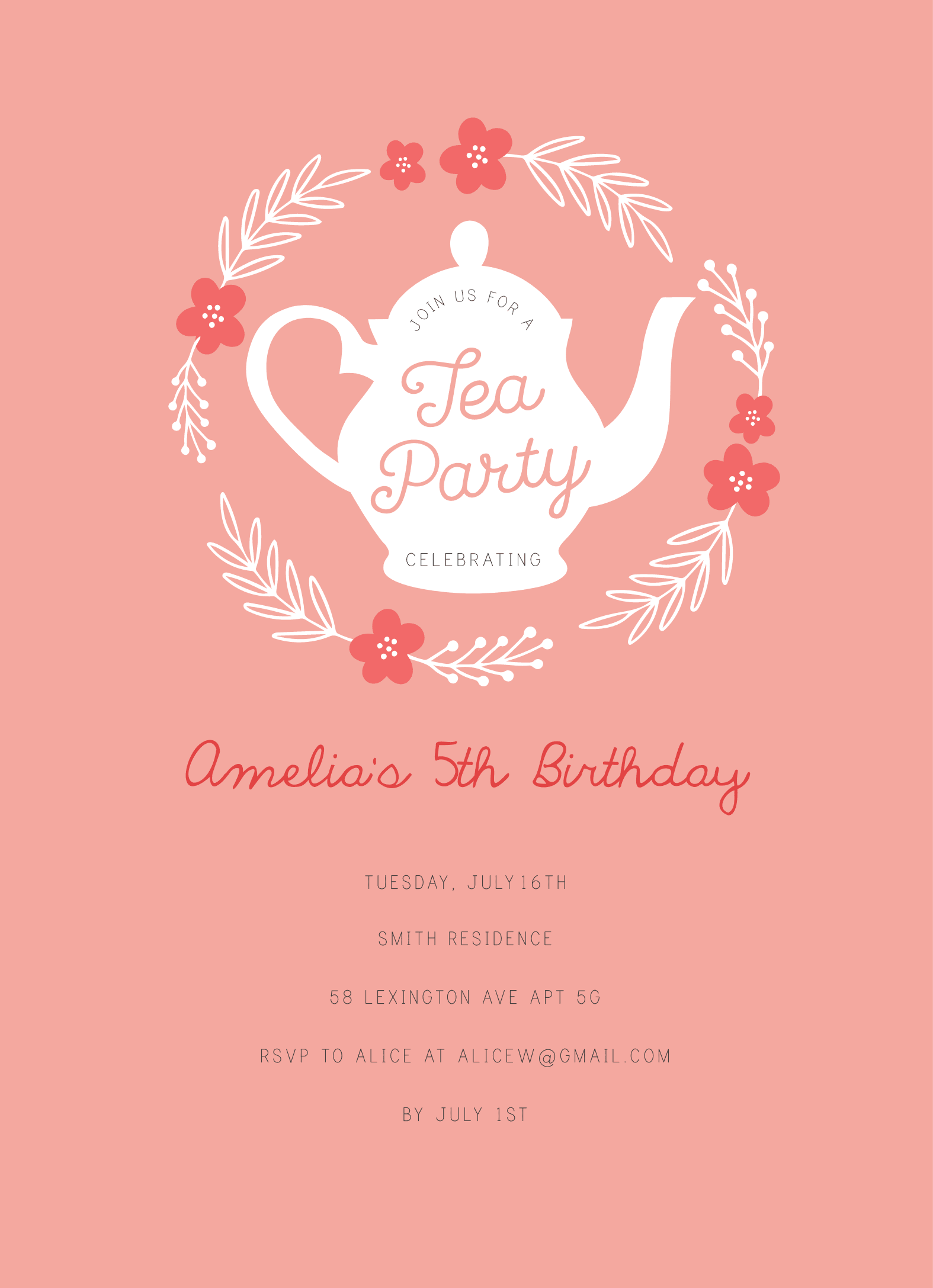 Floral Wreath Tea Party Invite