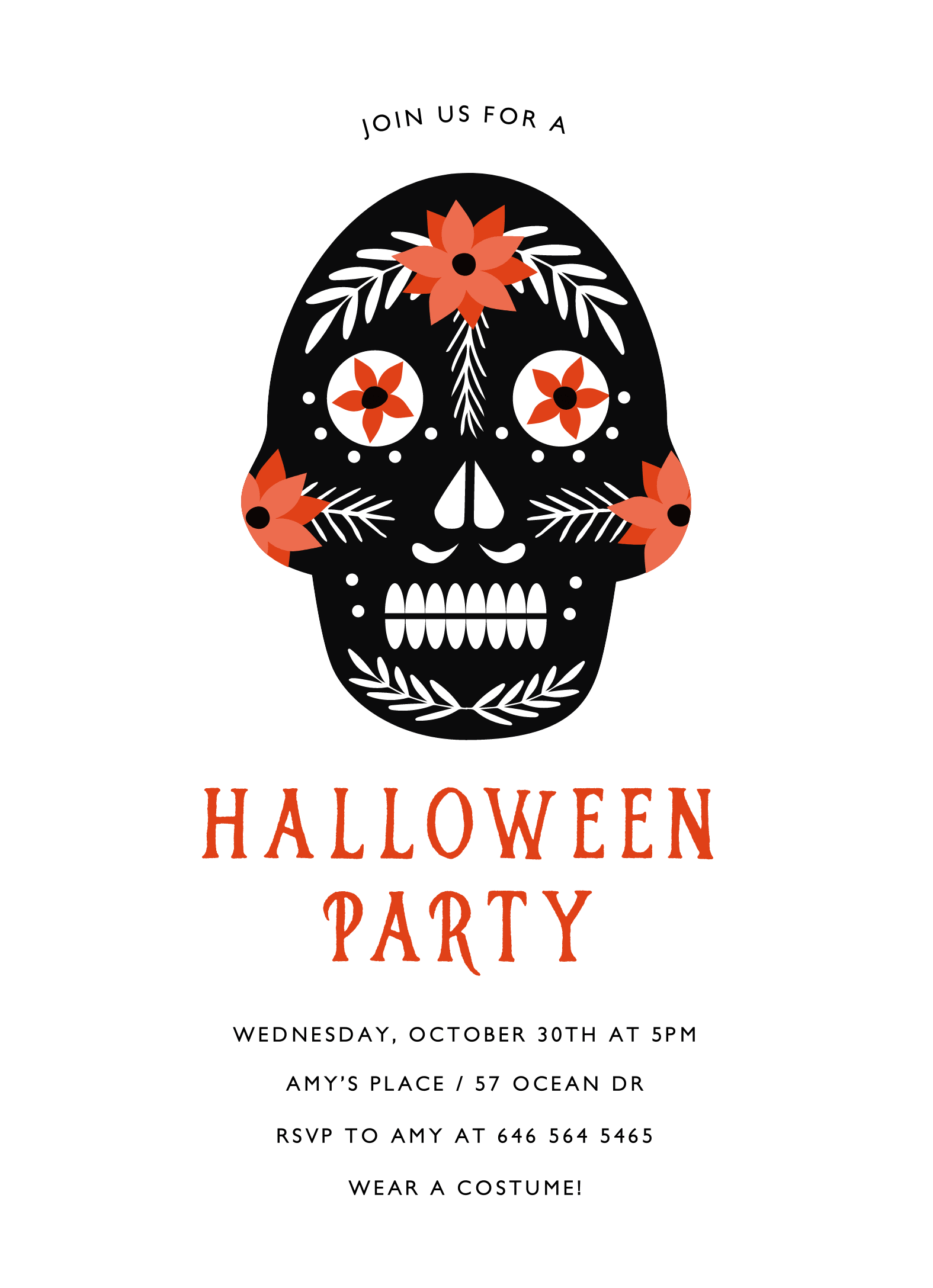 Day Of The Dead Halloween Party Invite