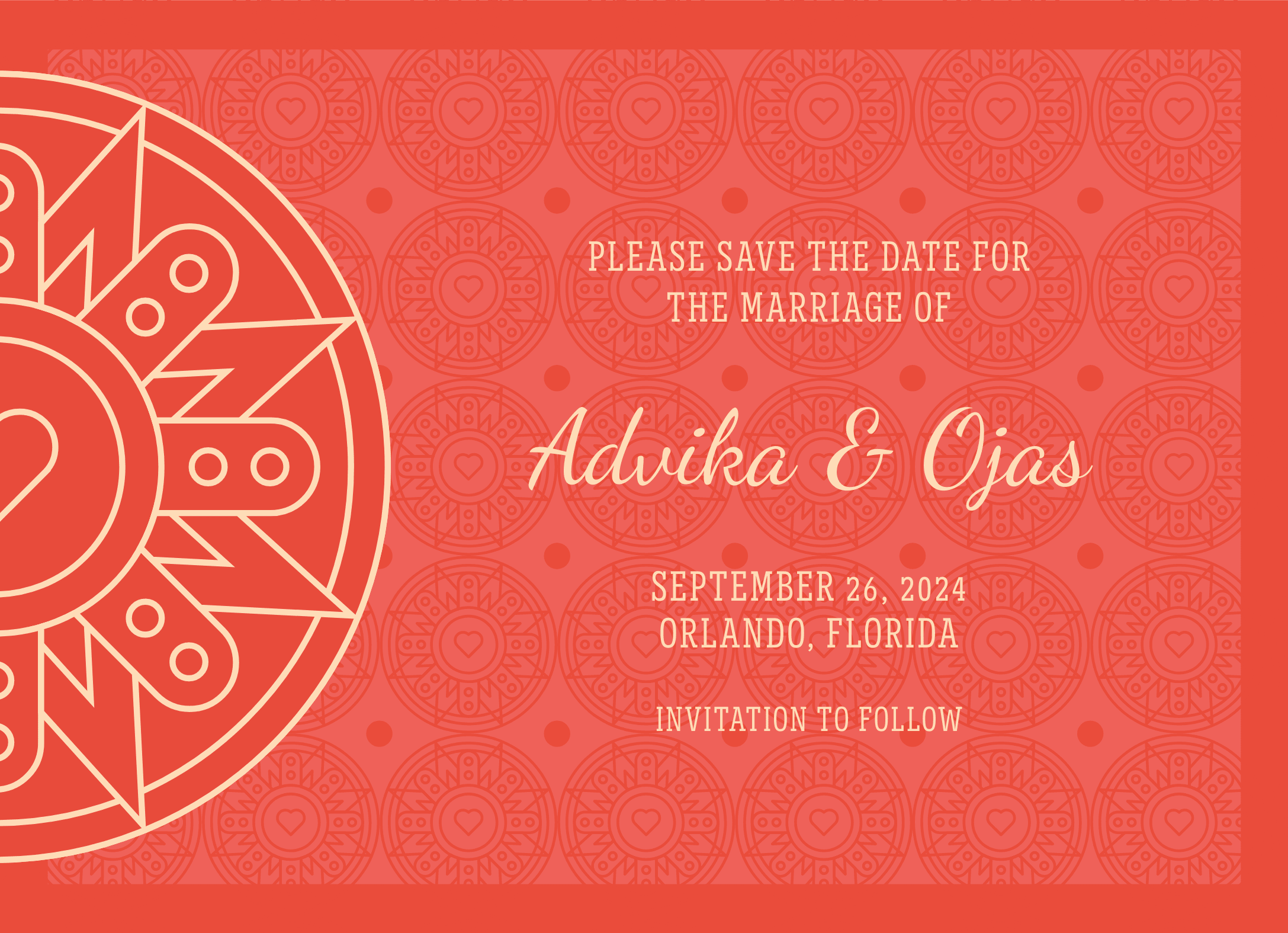 Red Decorative Save The Date