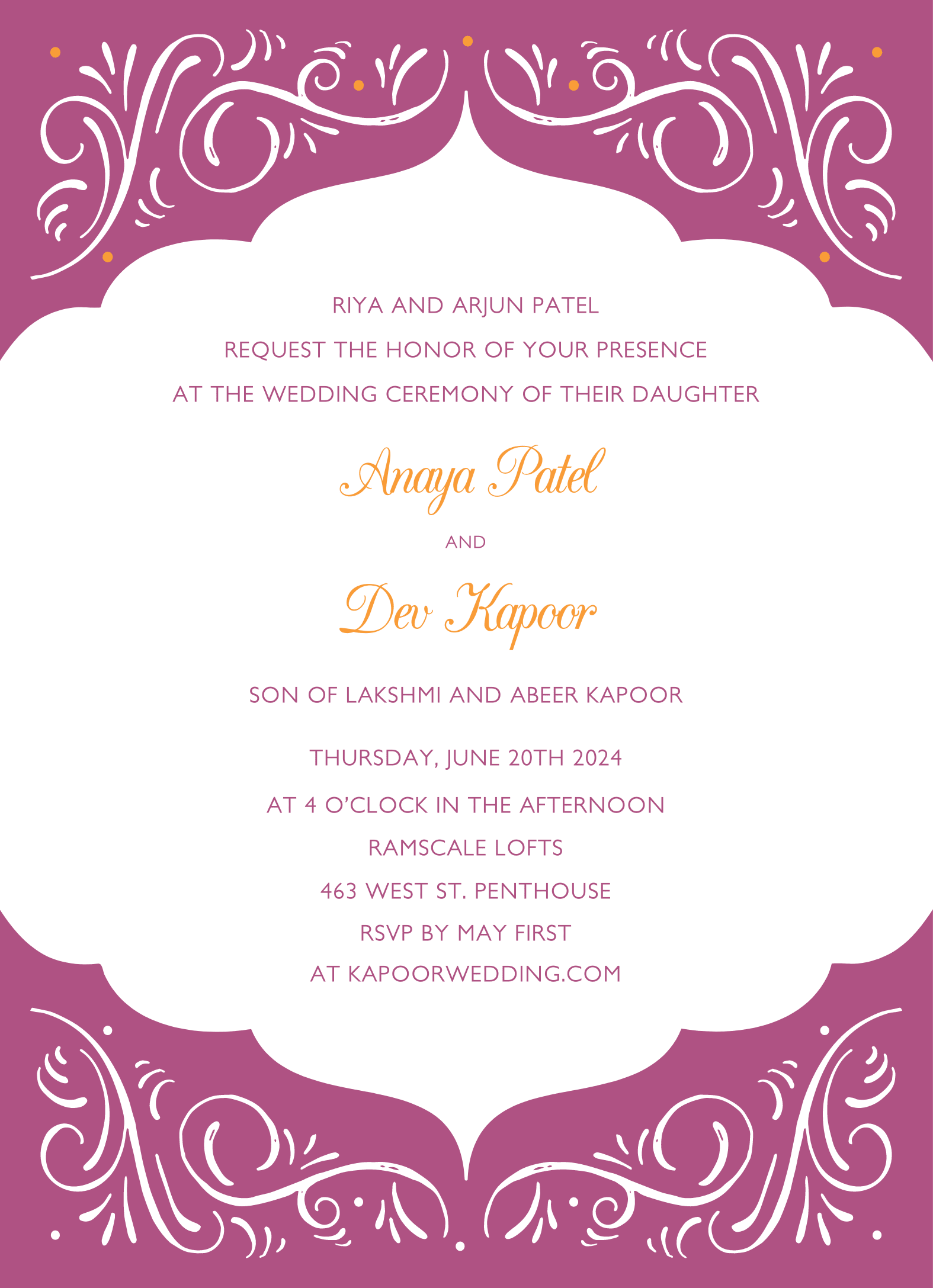 Ornamental Fuchsia Invitation 