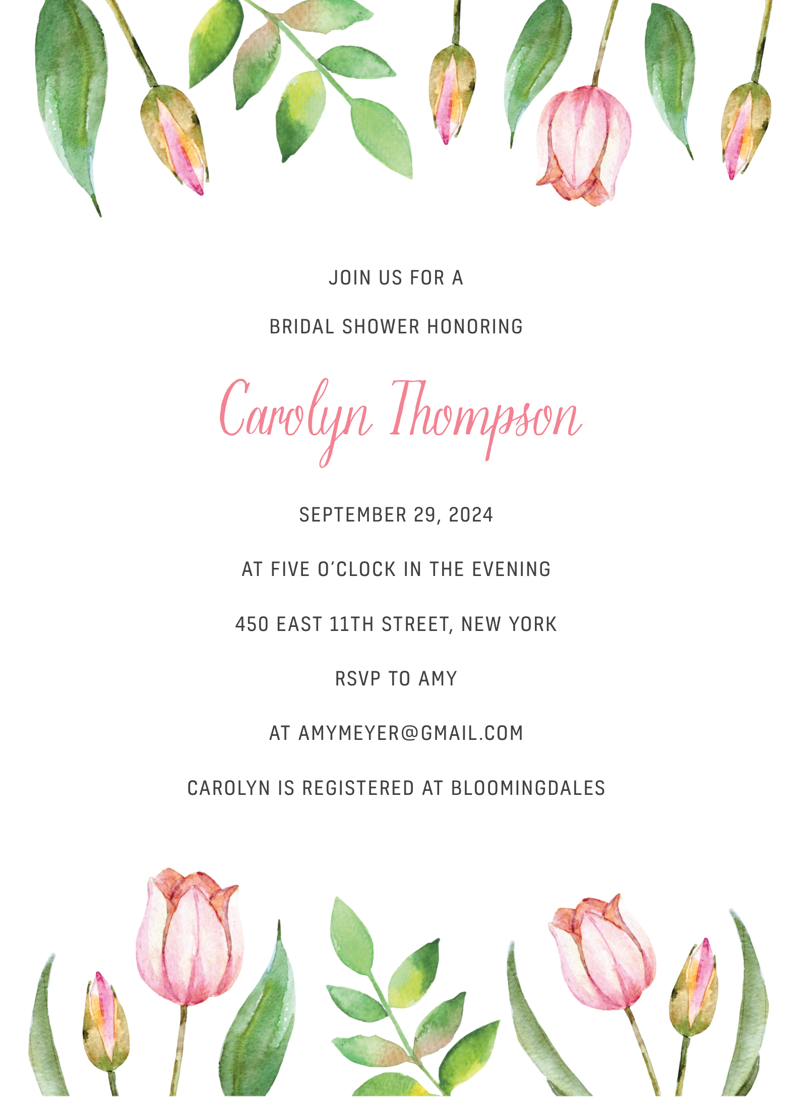 Watercolor Tulips Bridal Shower 