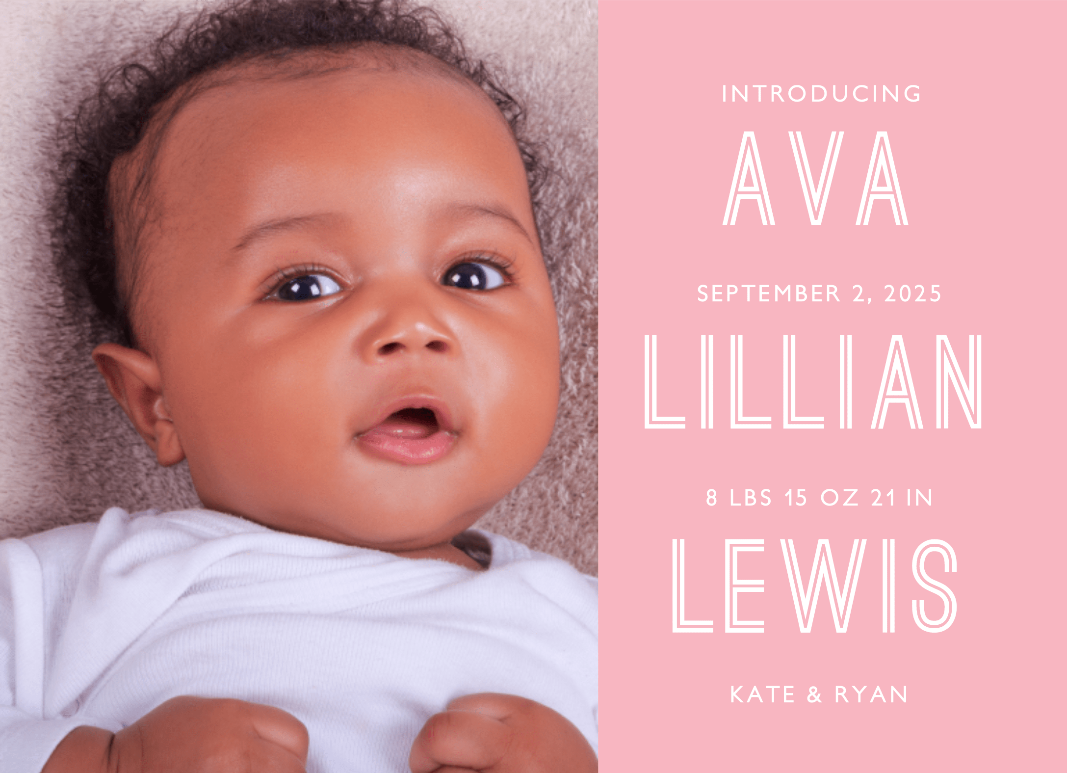 Stacked Name Pink Birth Announcement