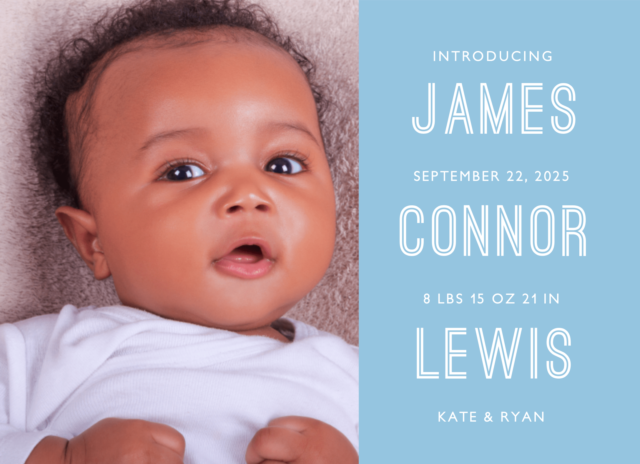 Stacked Name Blue Birth Announcement