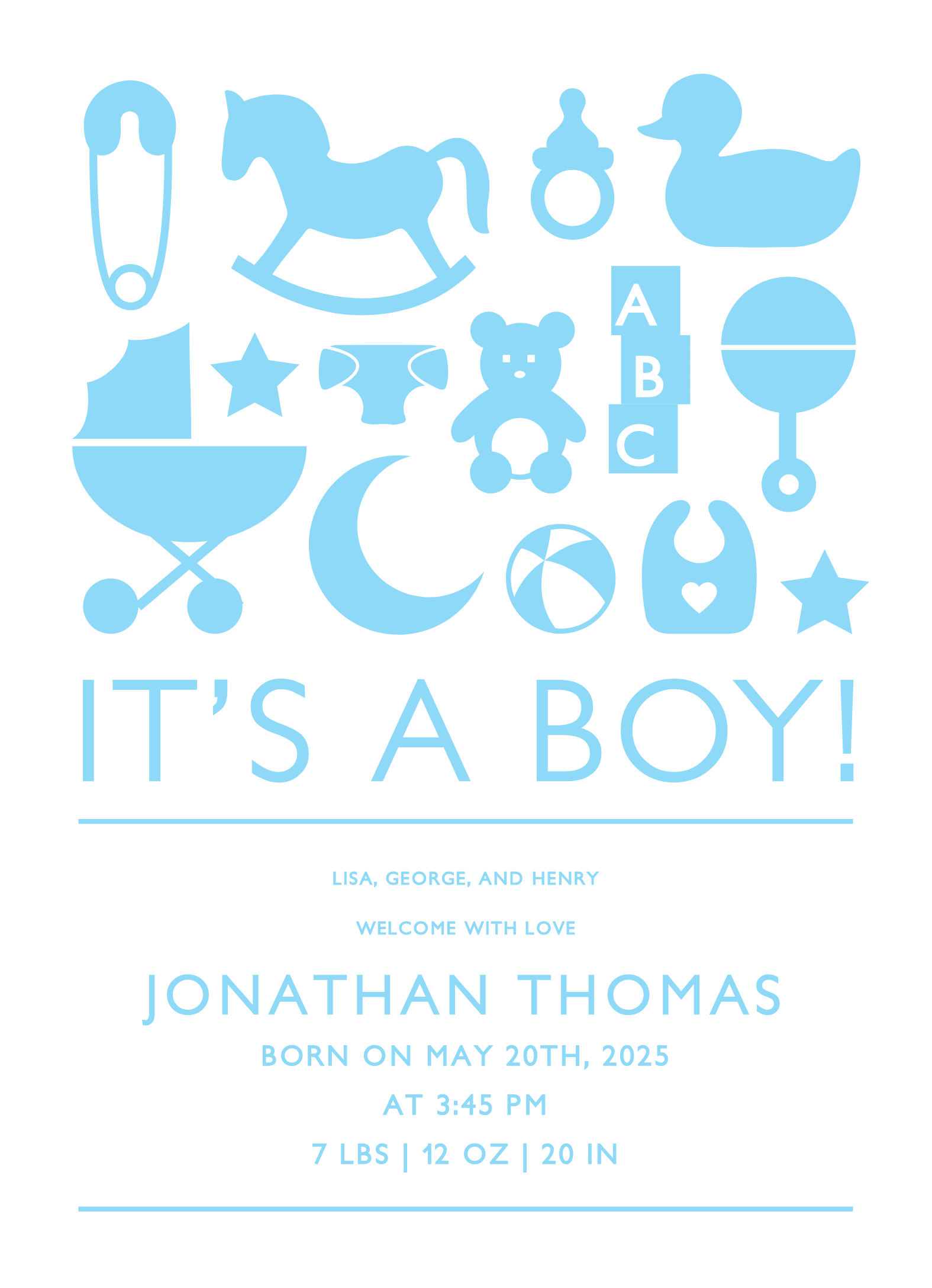 Baby Icons Blue Birth Announcement