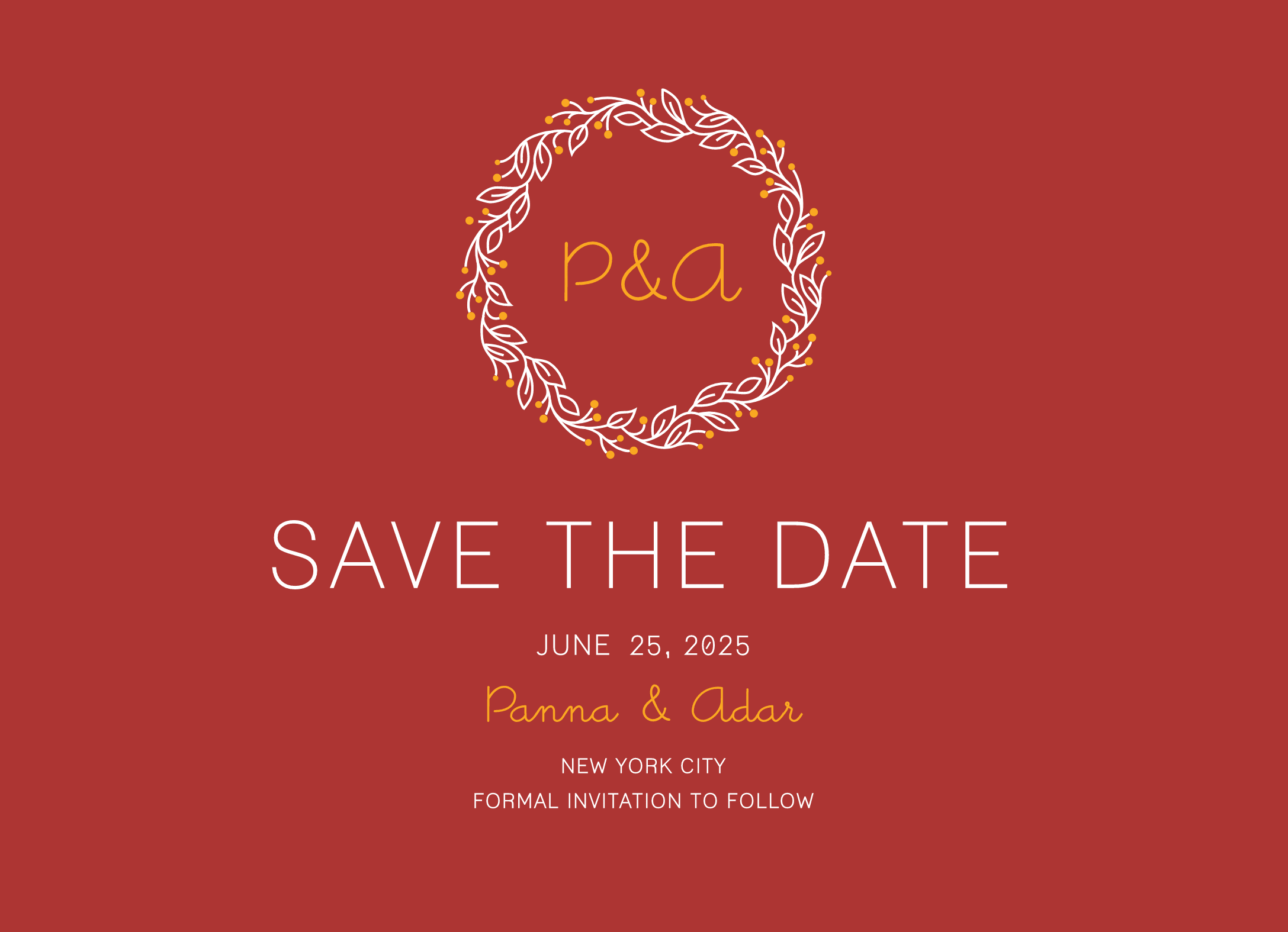 Red Initial Wreath Save The Date