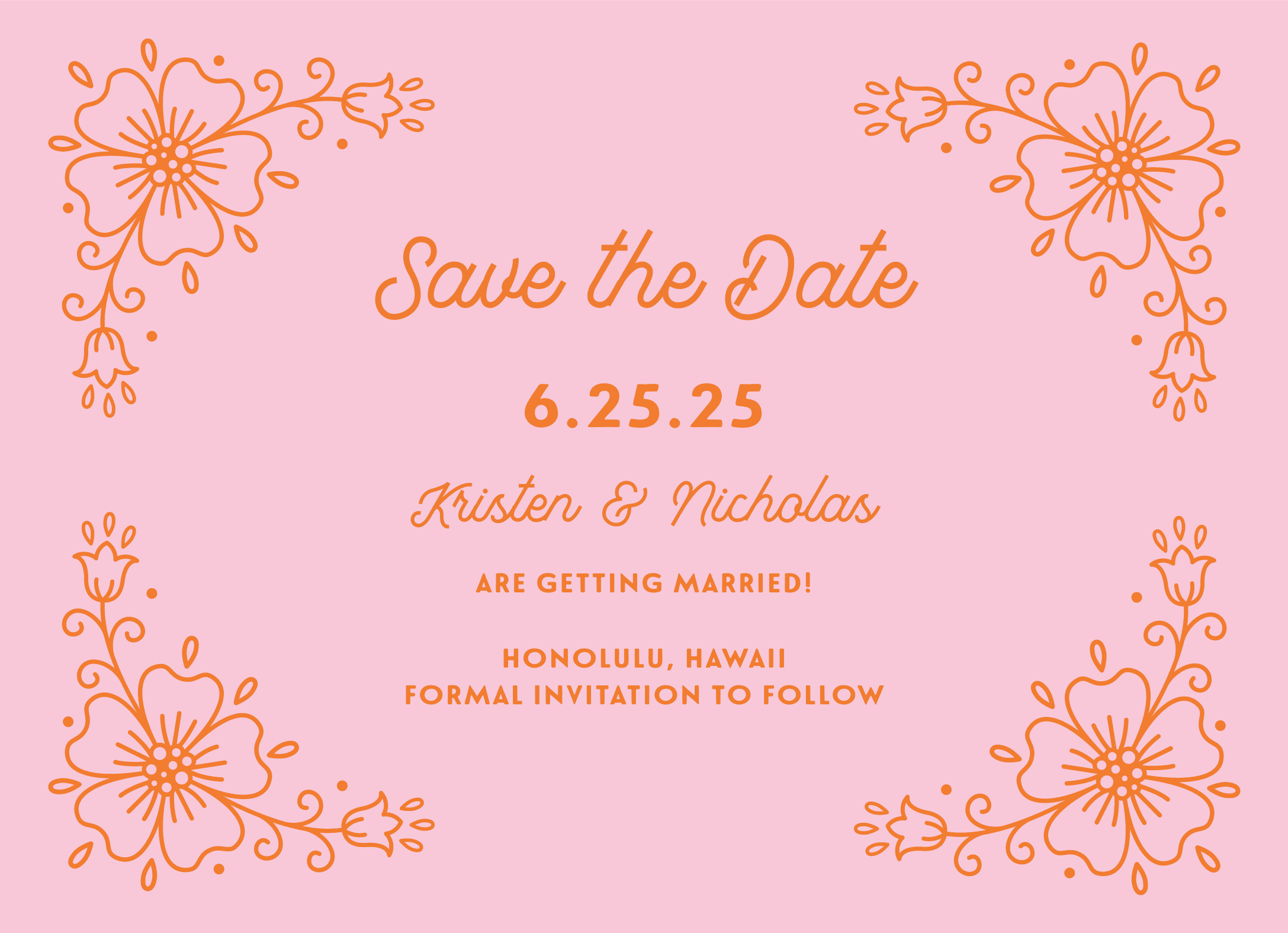 Orange & Pink Floral Save The Date