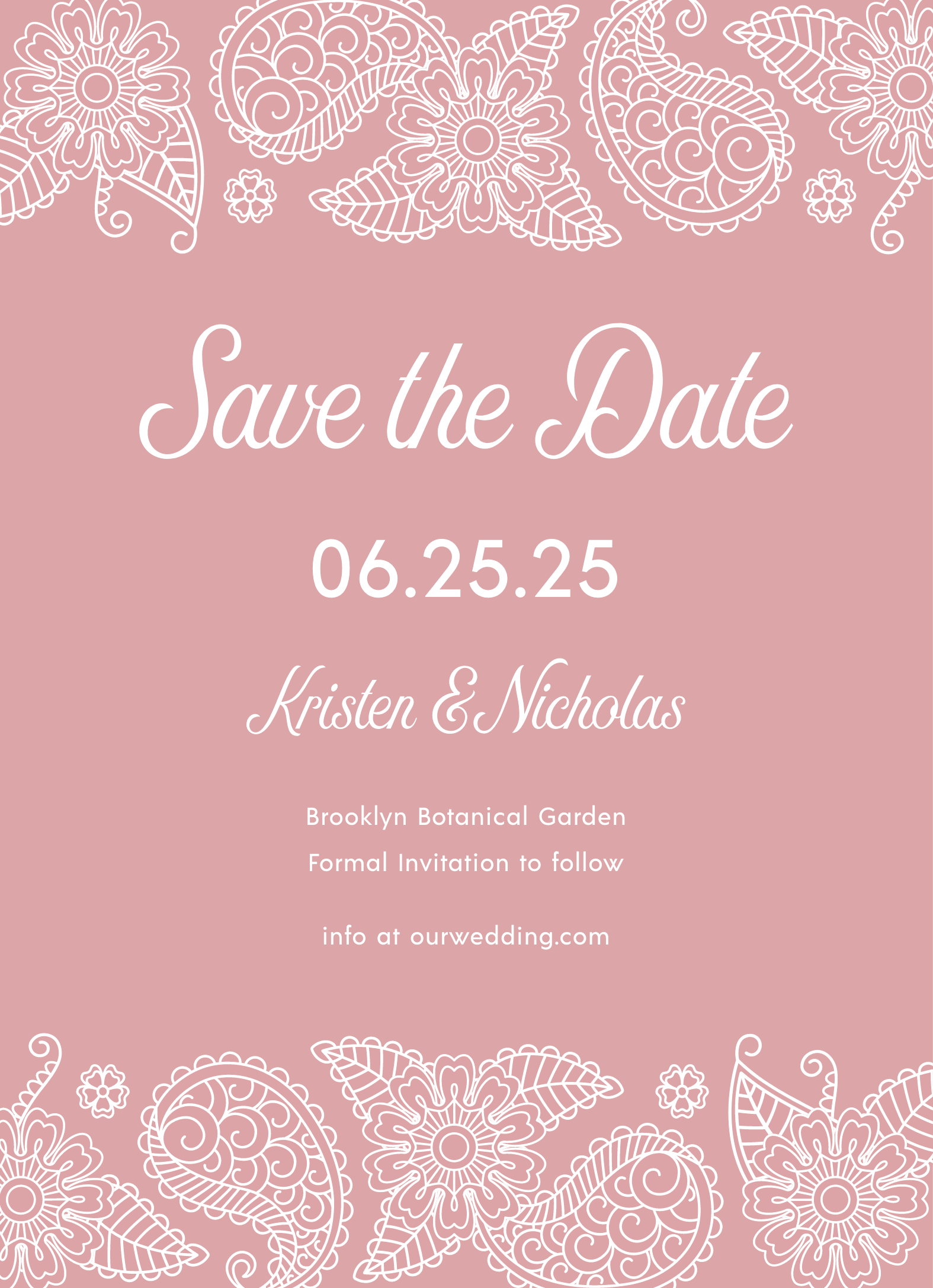 Pink Paisley Lace Save The Date