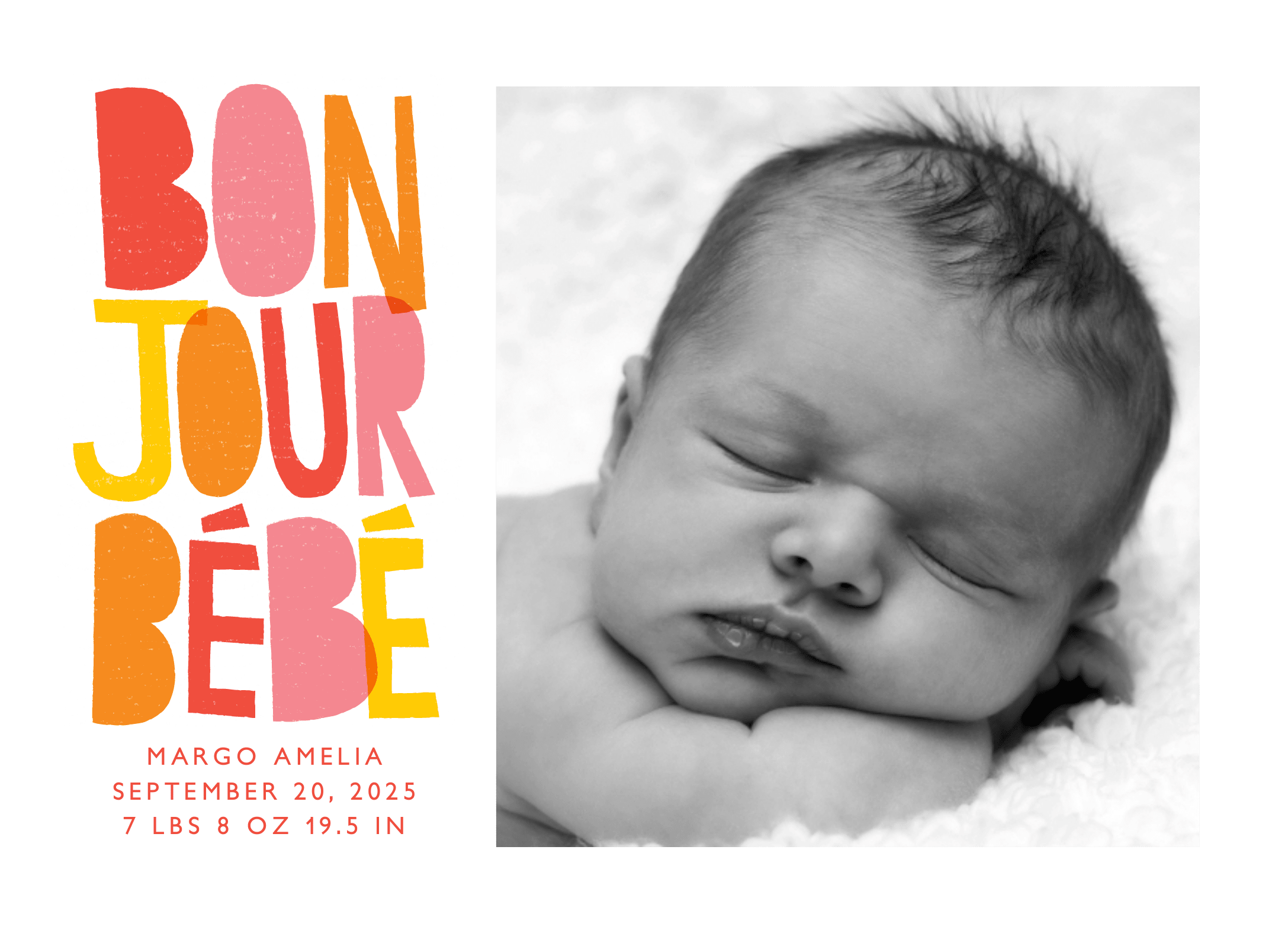 Bonjour Bébé Red Birth Announcement