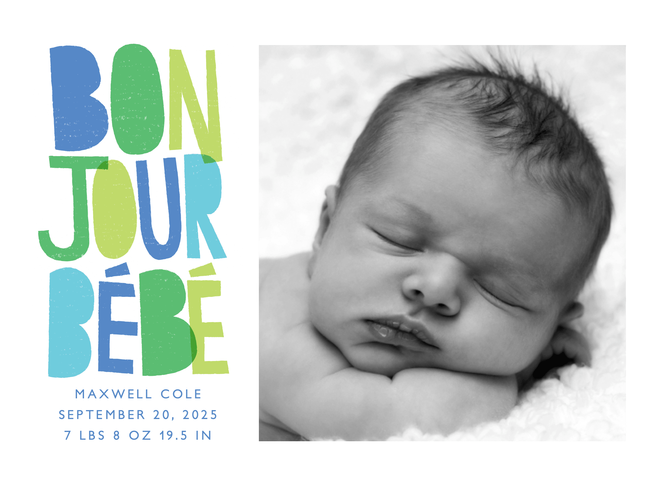 Bonjour Bébé Blue Birth Announcement
