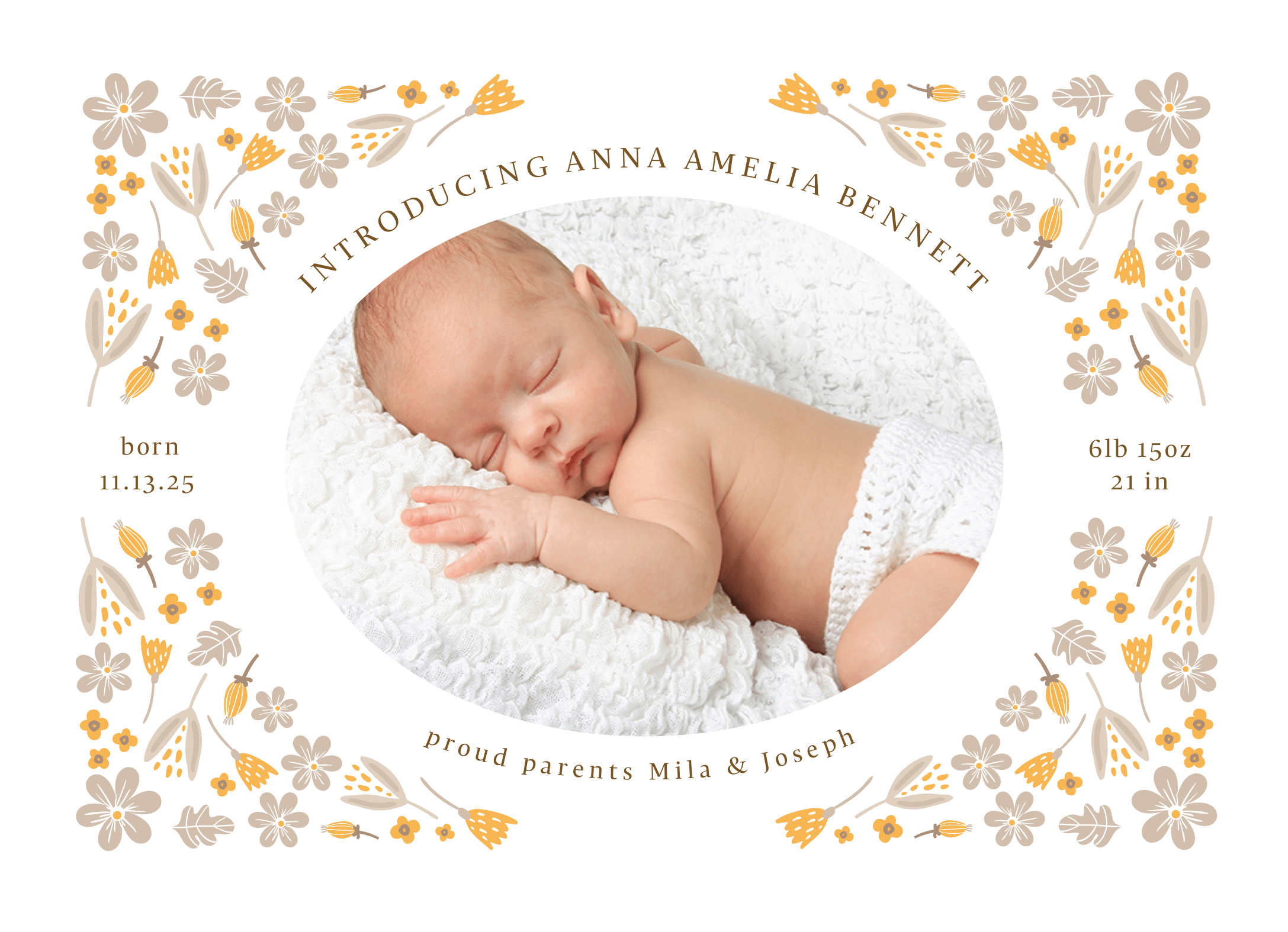 Floral Corners Birth Announcement