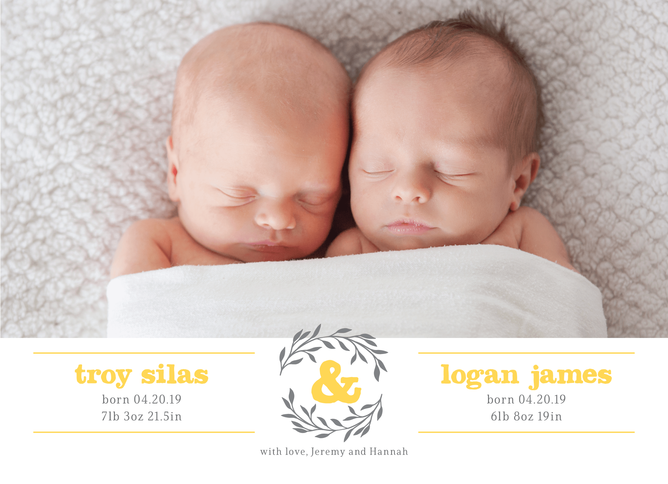 Twin Wreath Birth Announcement 