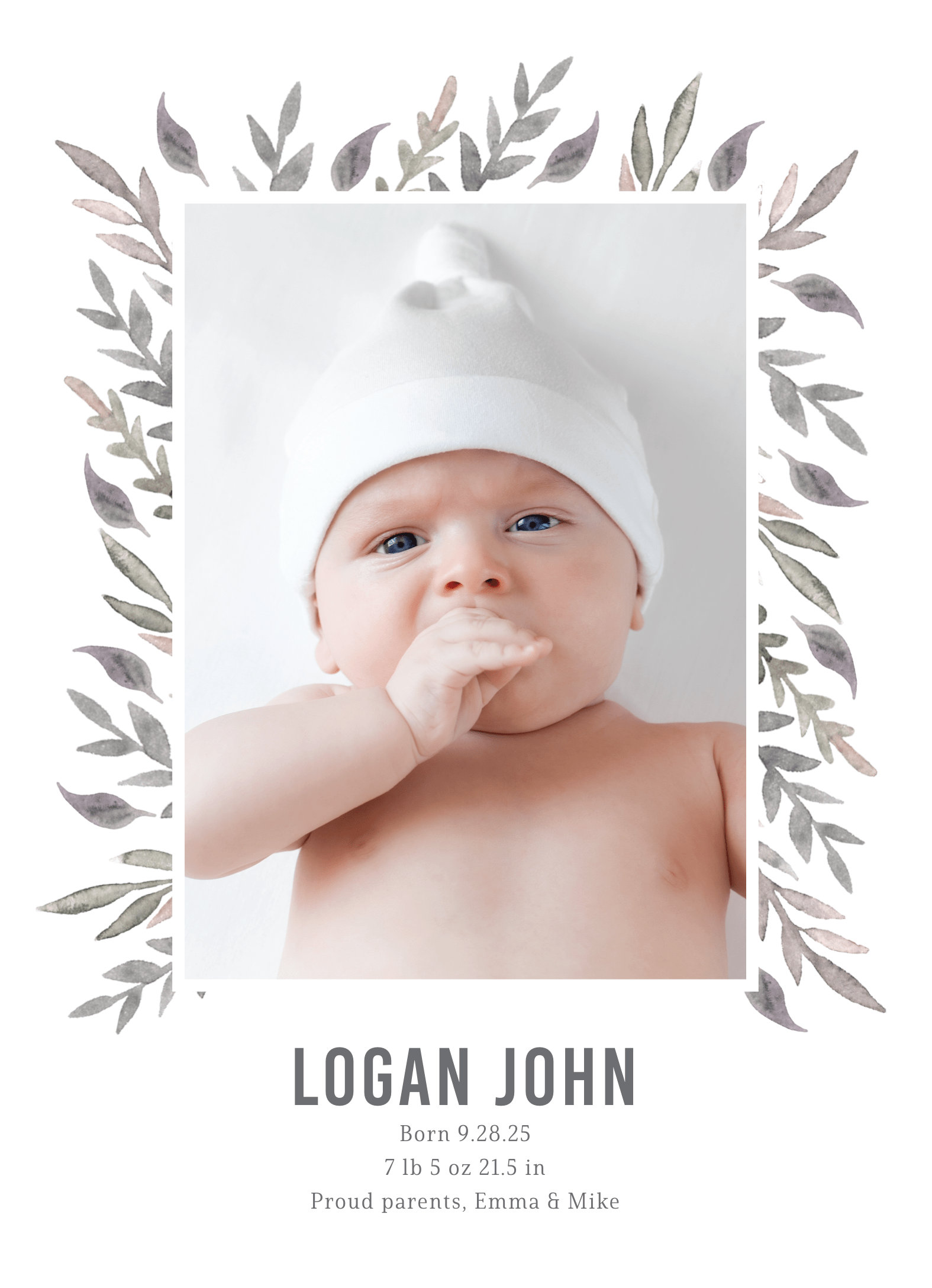 Earthy Florals Birth Announcement