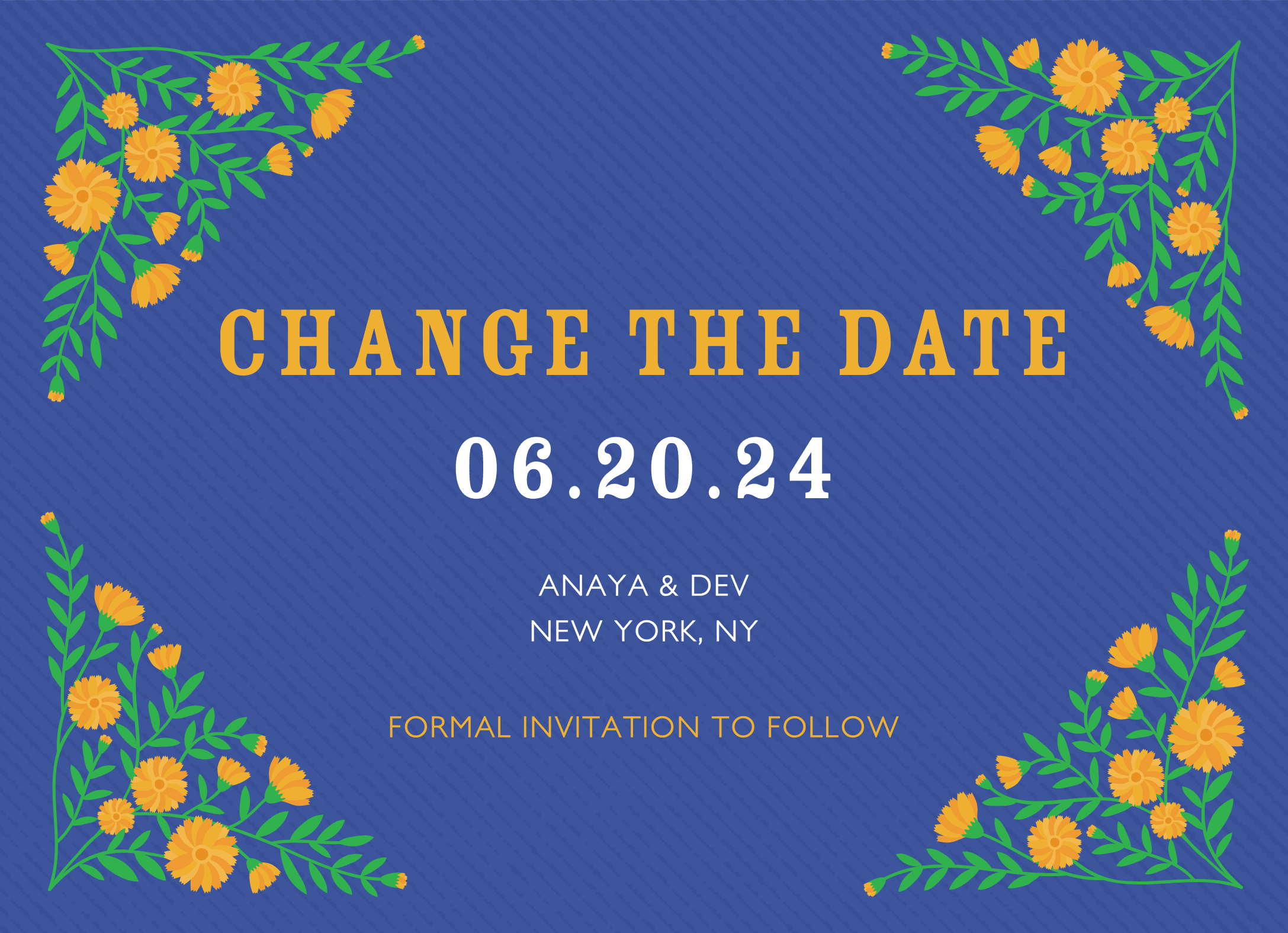 Blue Floral Change The Date