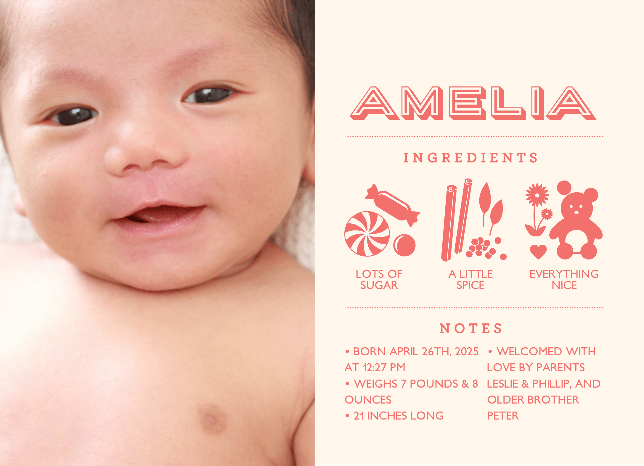 Sugar & Spice Birth Announcement