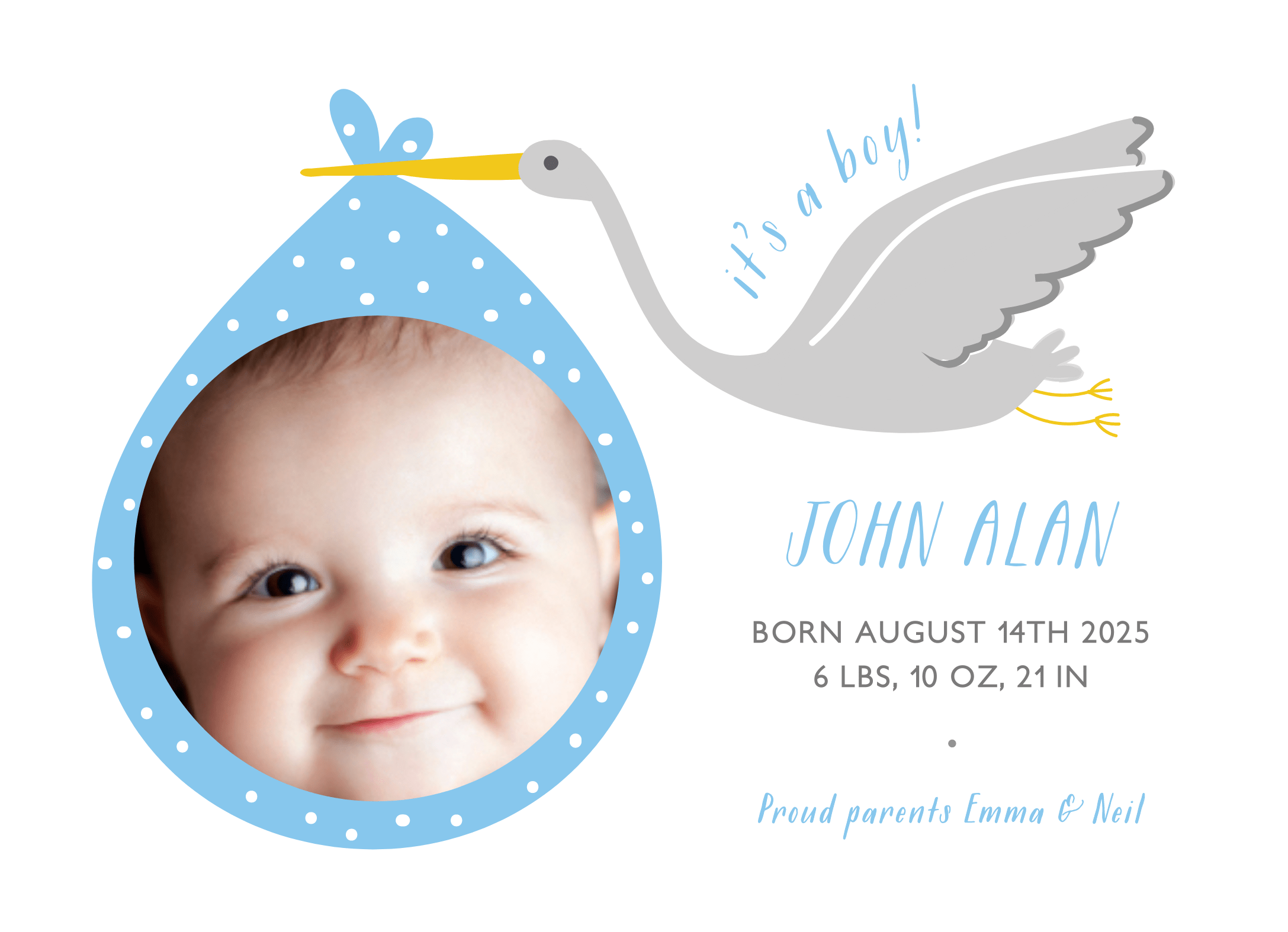 Blue Stork Birth Announcement