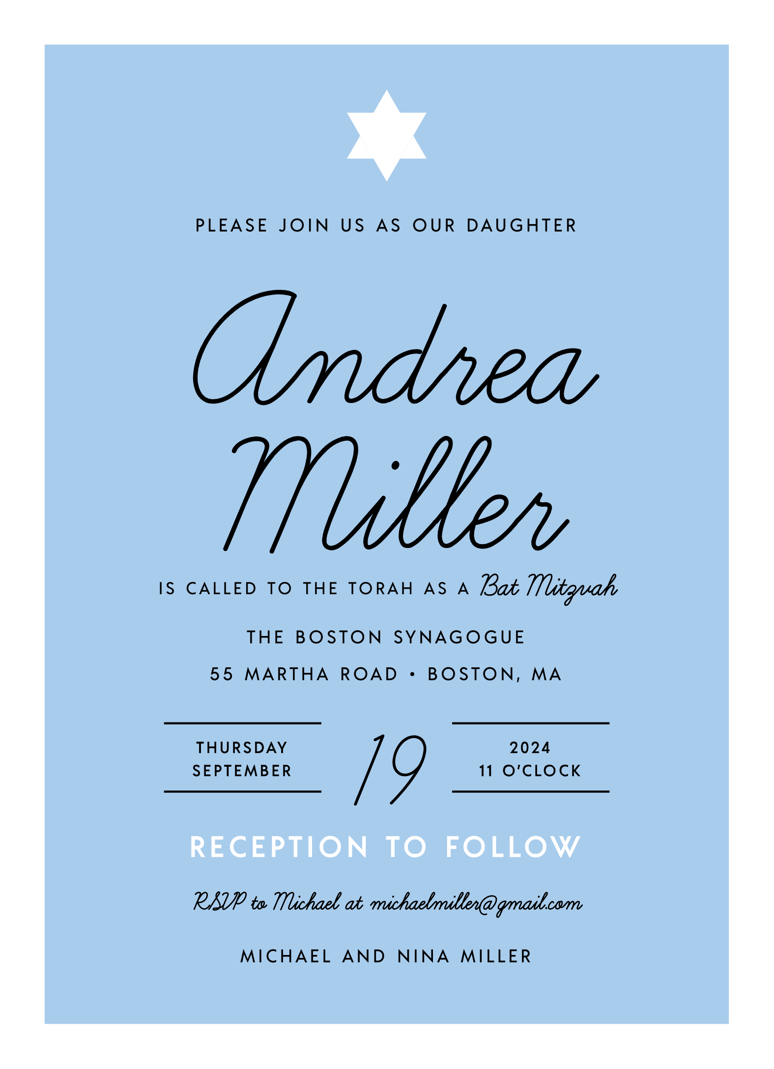 Blue Script Invite