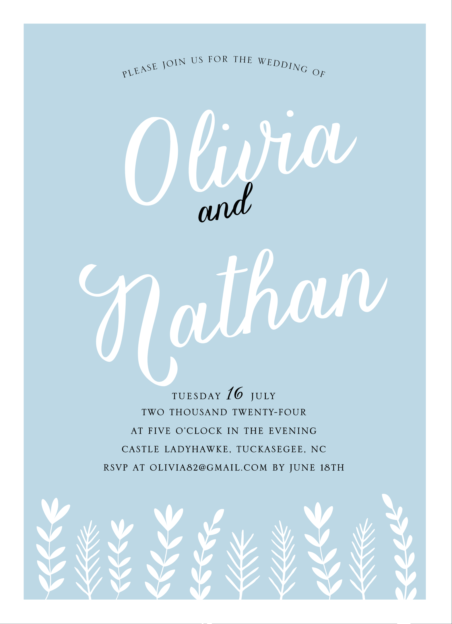 Blue Grass Wedding Invite