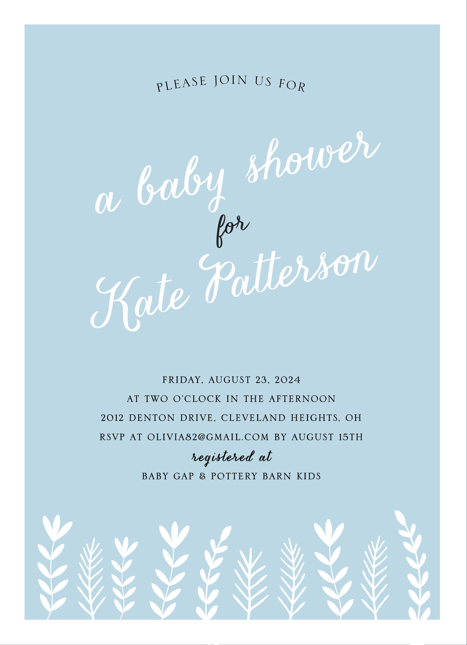 Blue Grass Baby Shower Invite