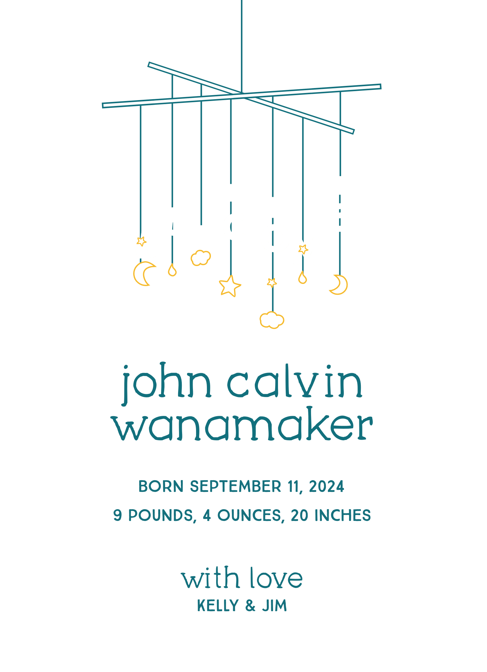 Teal Mobile Birth Announcement