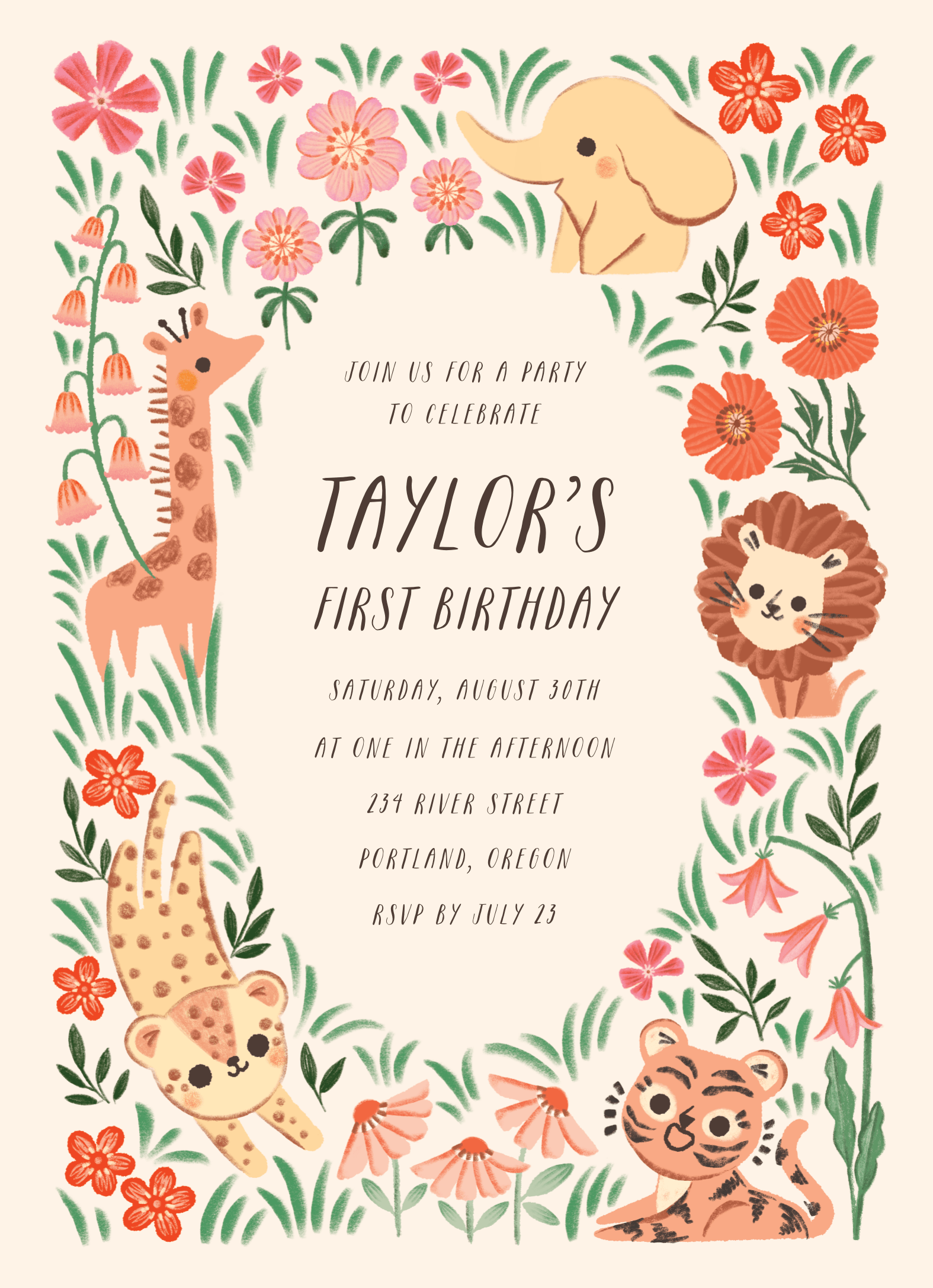 Jungle Friends Birthday Invite