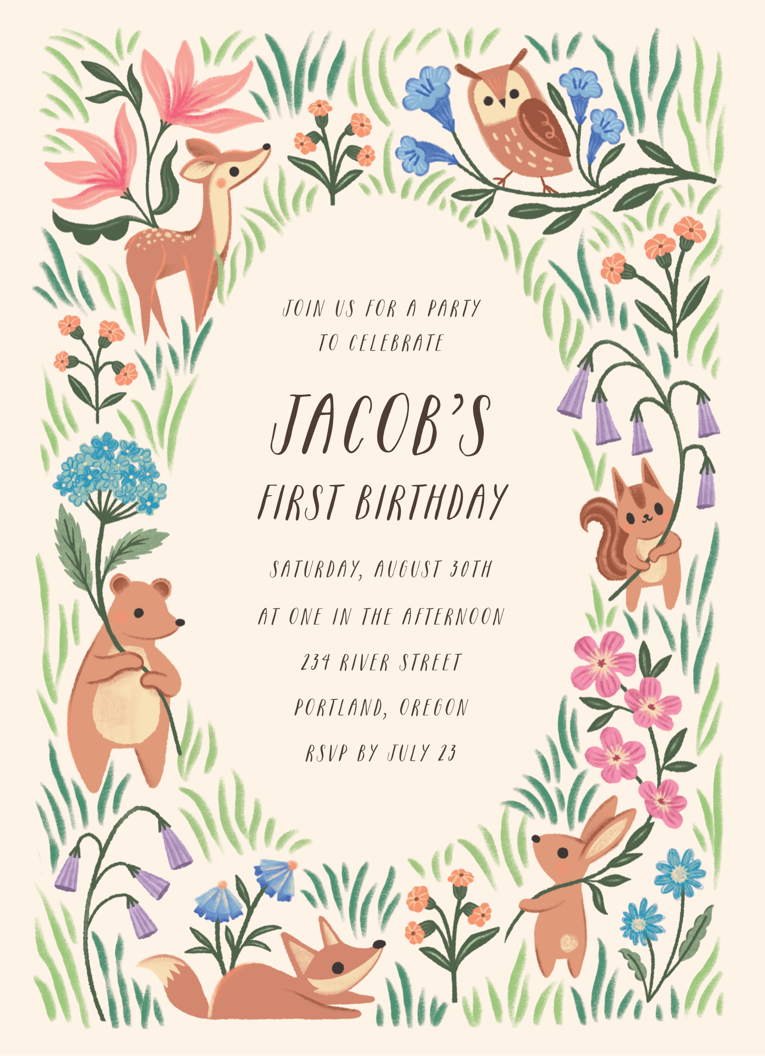 Woodland Friends Birthday Invite
