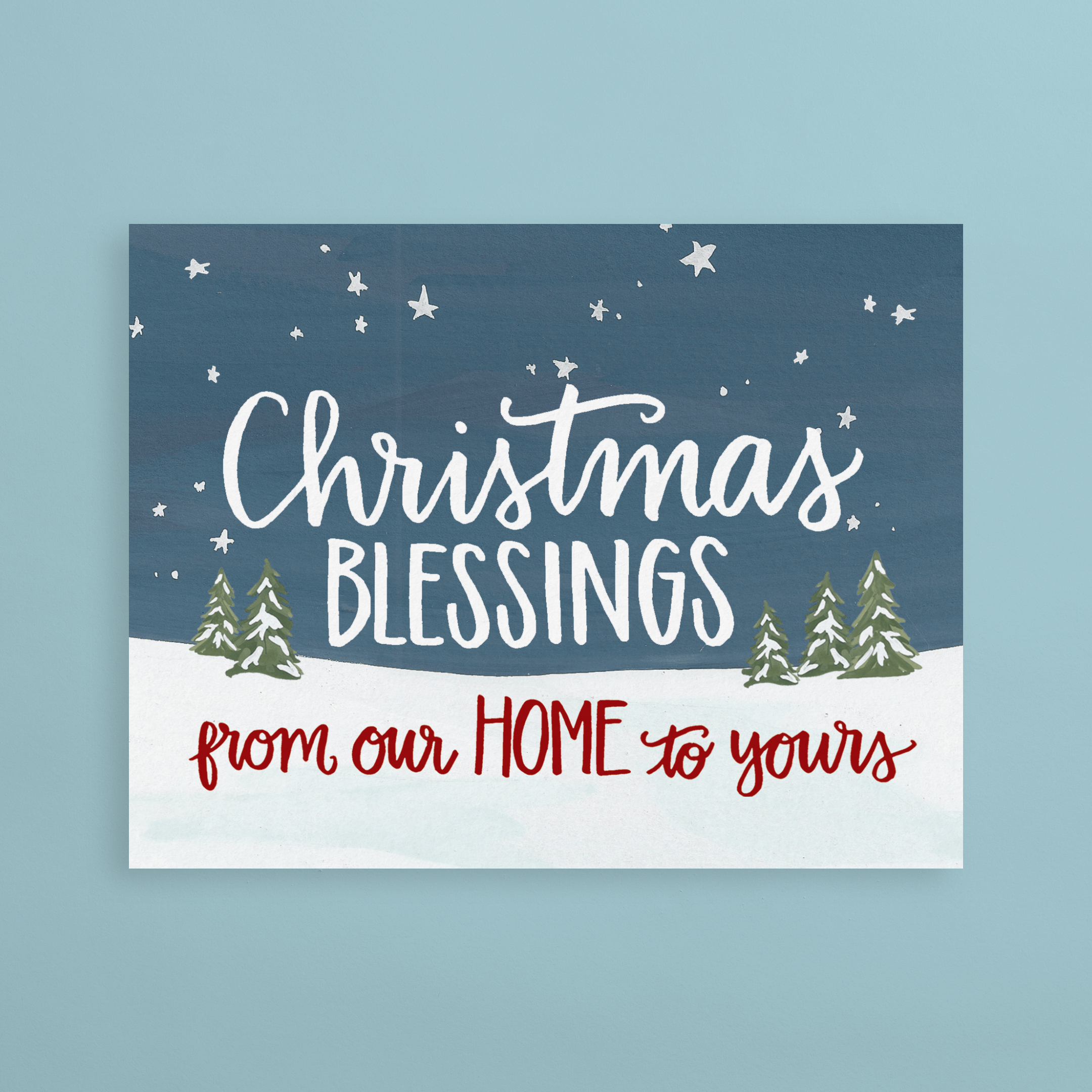 Folded Christmas Card Template, 5x7 Happy Holidays Greeting Card