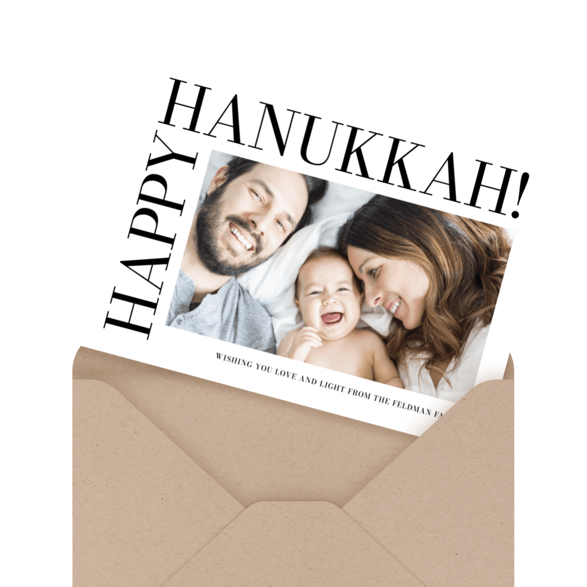 simple blue photo hanukkah card