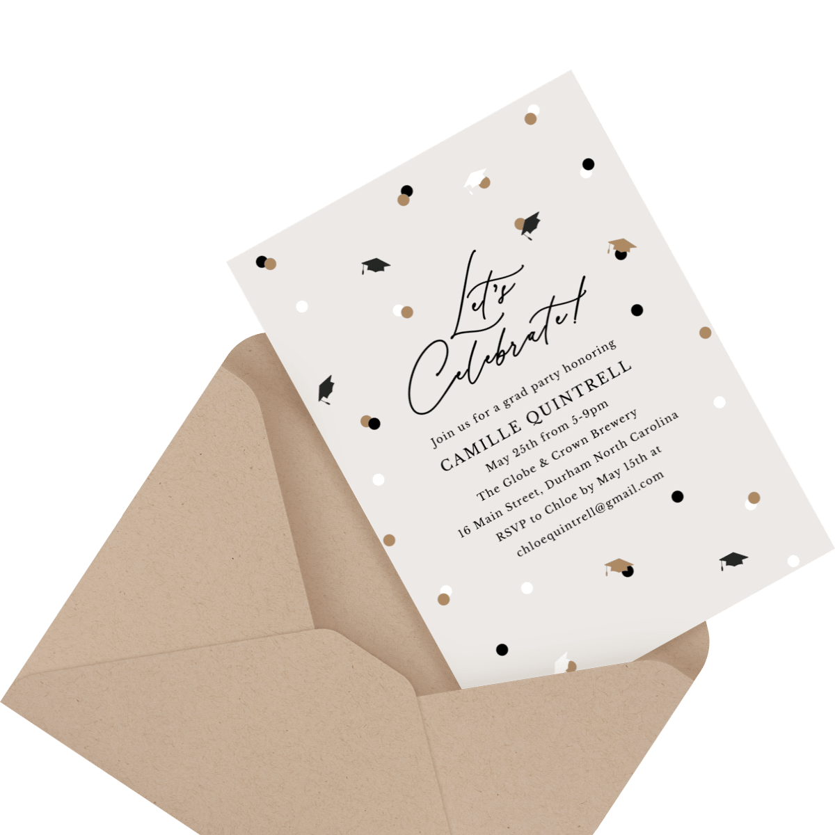 charcoal custom invitation in envelope