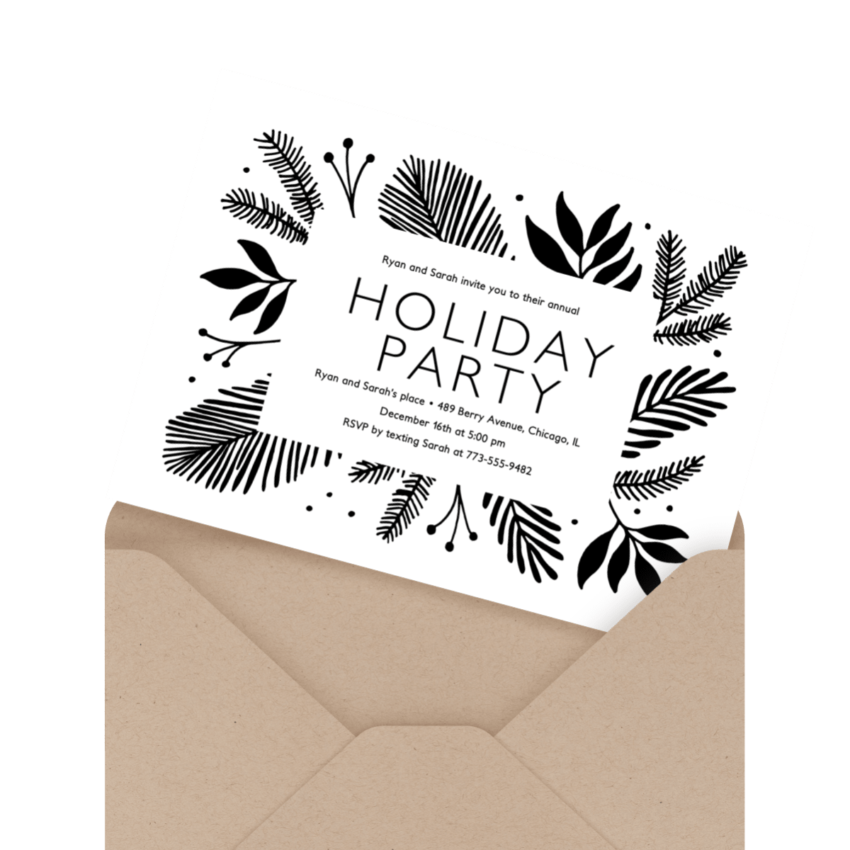 charcoal custom invitation in envelope